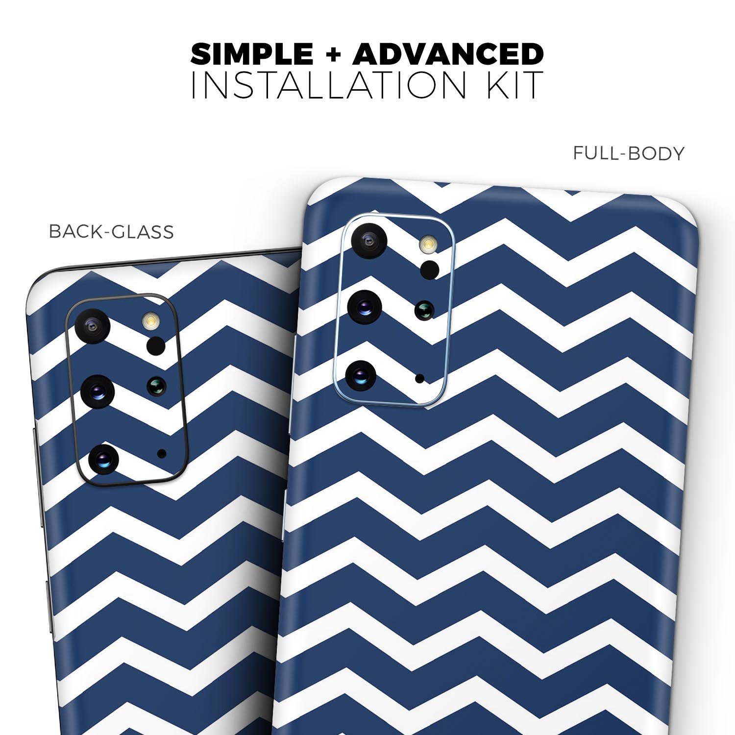 White and navy chevron stripes skin for Samsung Galaxy, showcasing a stylish design that enhances the device's appearance.