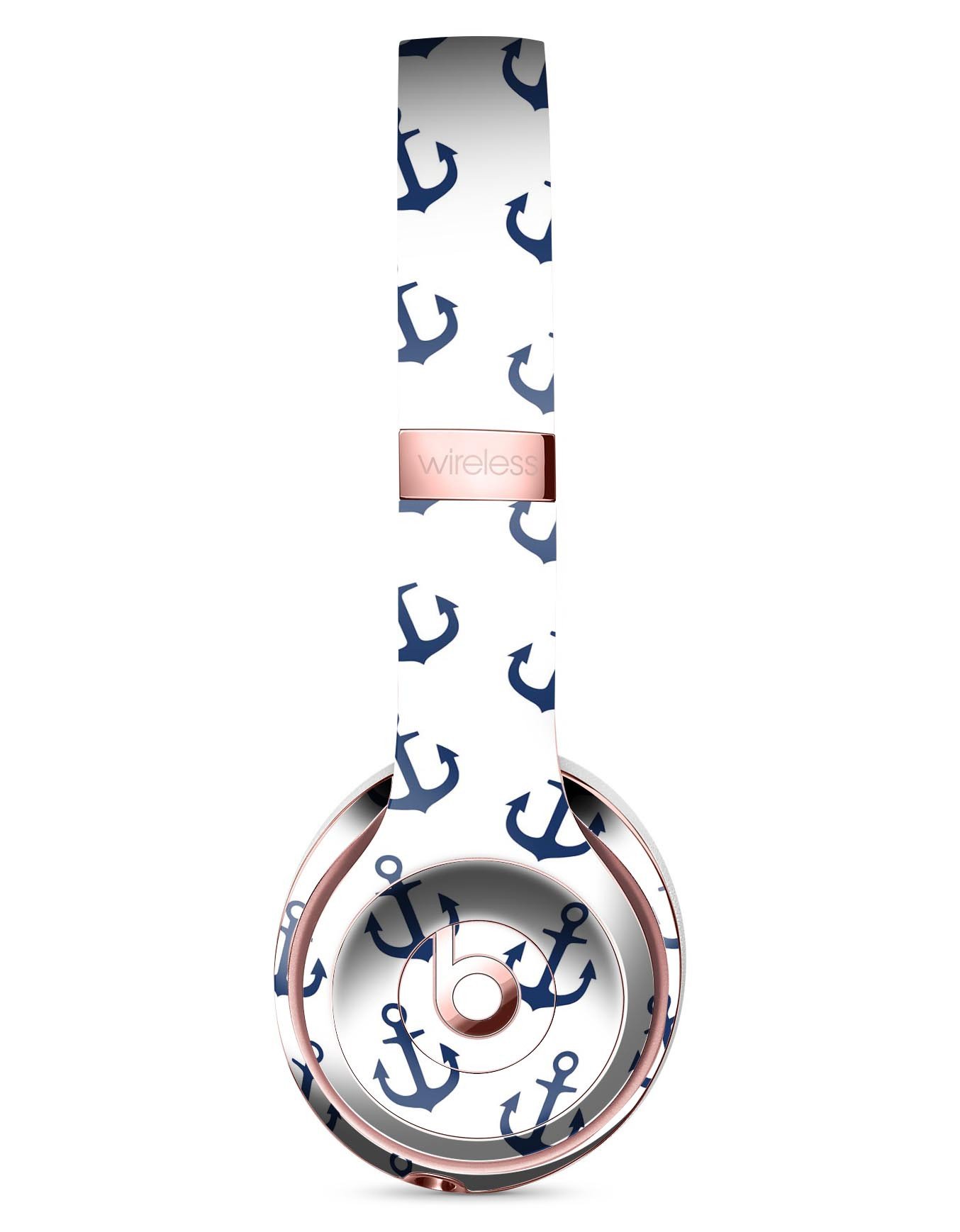 White and Navy Micro Anchors Full-Body Skin Kit for Beats by Dre Solo 3 Wireless Headphones, showcasing a stylish design and premium vinyl material.