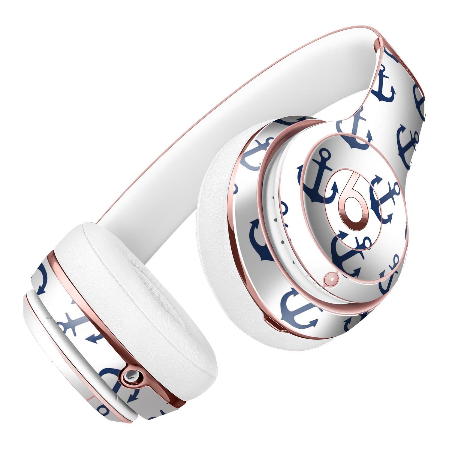 White and Navy Micro Anchors Full-Body Skin Kit for Beats by Dre Solo 3 Wireless Headphones, showcasing a stylish design and premium vinyl material.