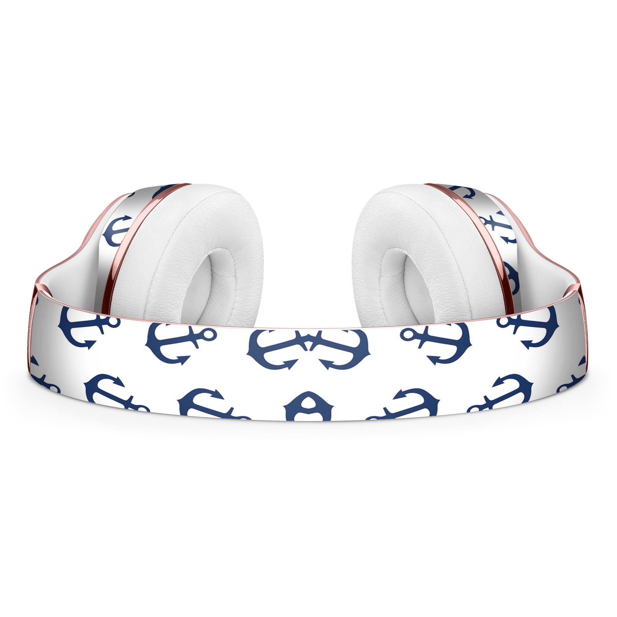 White and Navy Micro Anchors Full-Body Skin Kit for Beats by Dre Solo 3 Wireless Headphones, showcasing a stylish design and premium vinyl material.