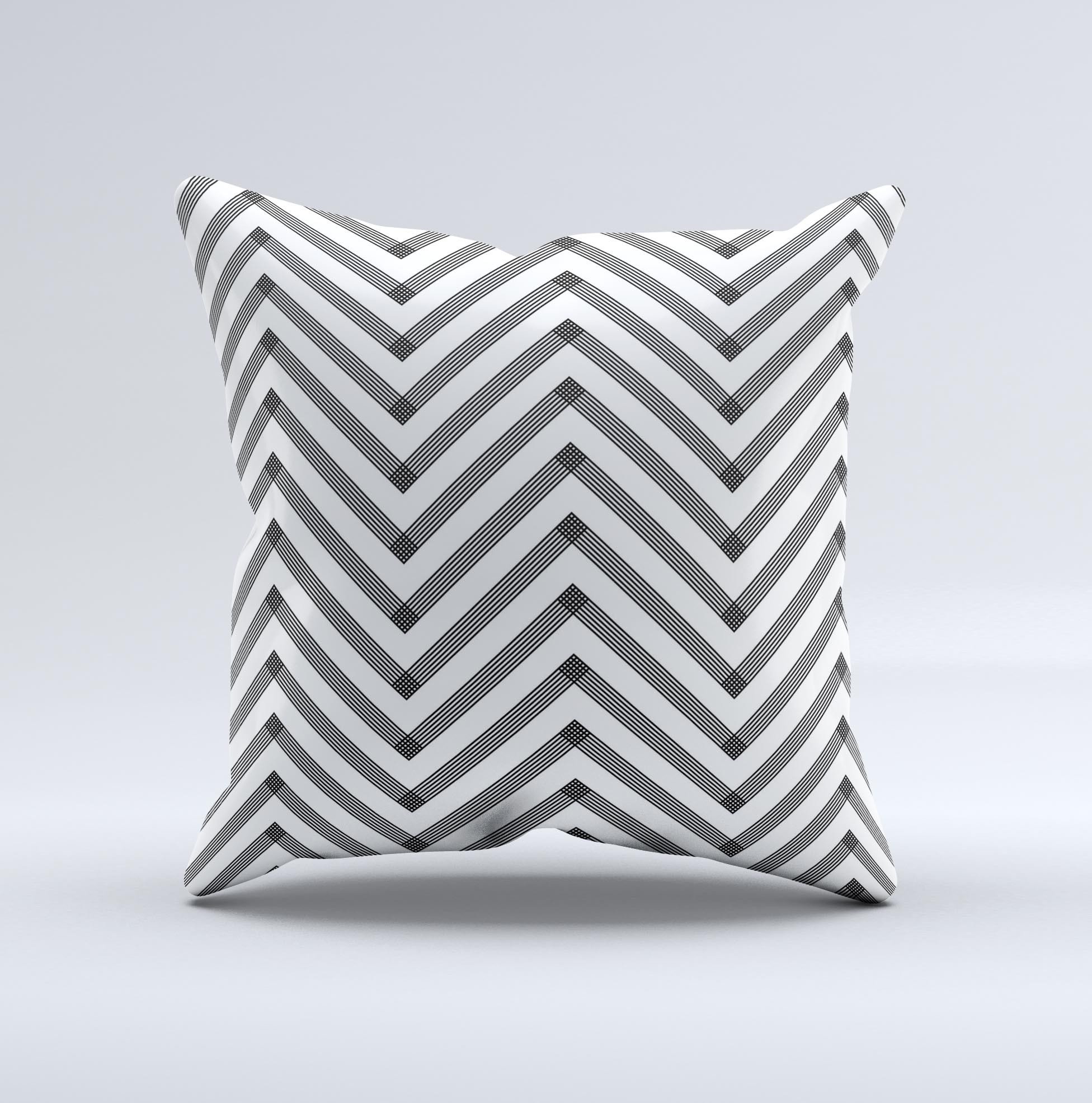 White Black Sketch Chevron Ink-Fuzed Decorative Throw Pillow showcasing a unique chevron pattern, handcrafted with high-quality materials.