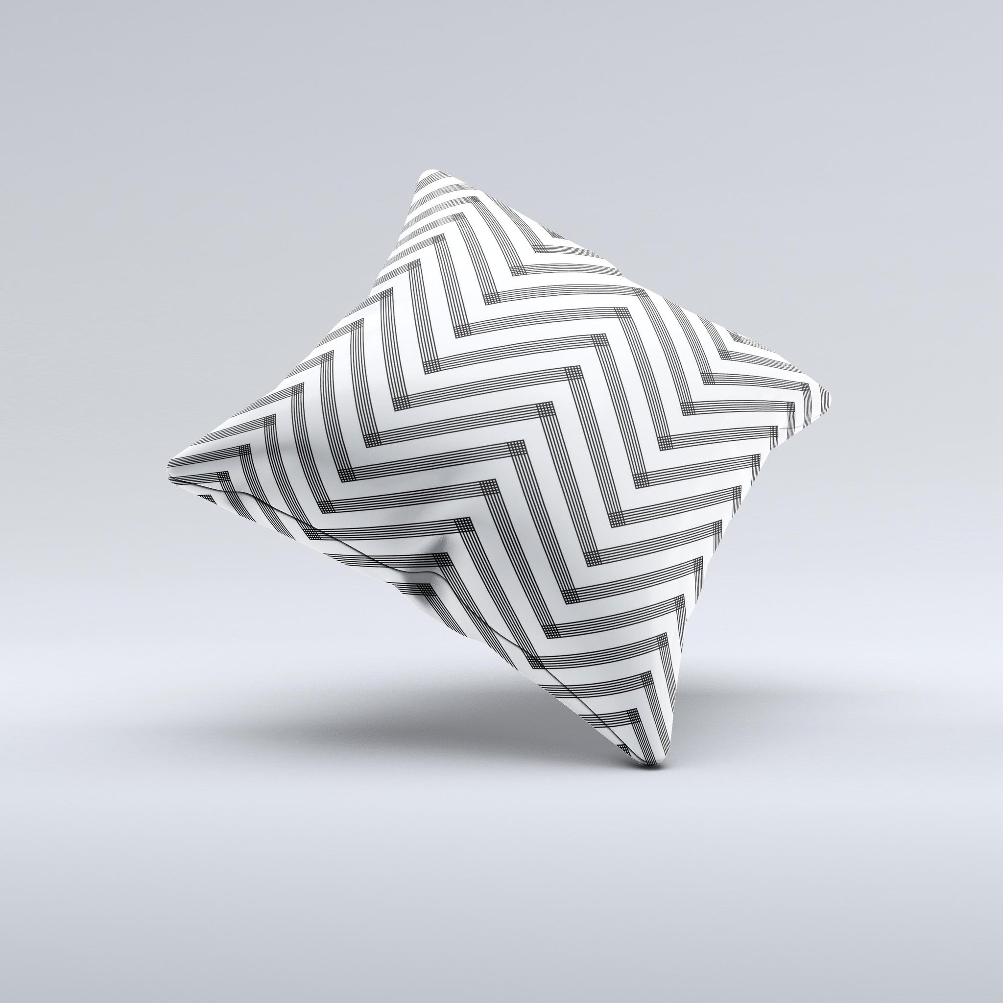 White Black Sketch Chevron Ink-Fuzed Decorative Throw Pillow showcasing a unique chevron pattern, handcrafted with high-quality materials.