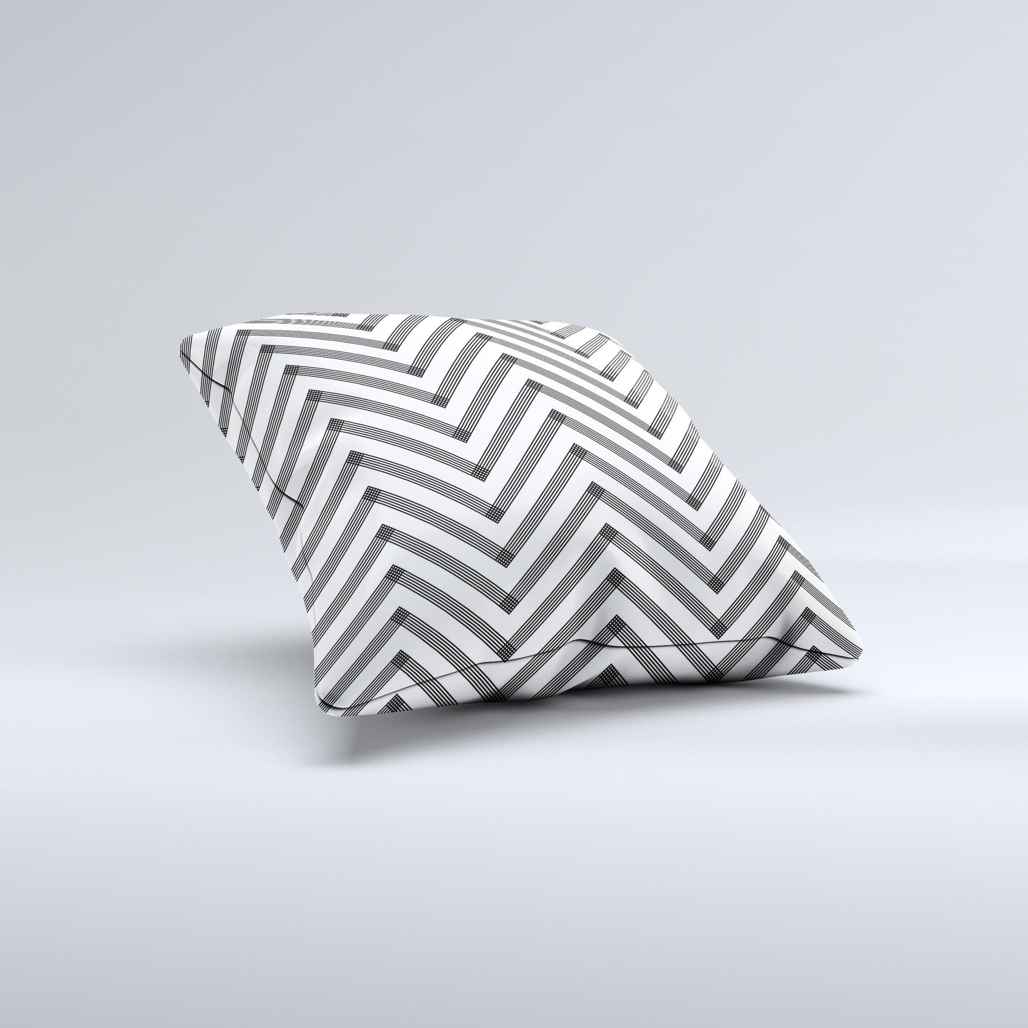 White Black Sketch Chevron Ink-Fuzed Decorative Throw Pillow showcasing a unique chevron pattern, handcrafted with high-quality materials.