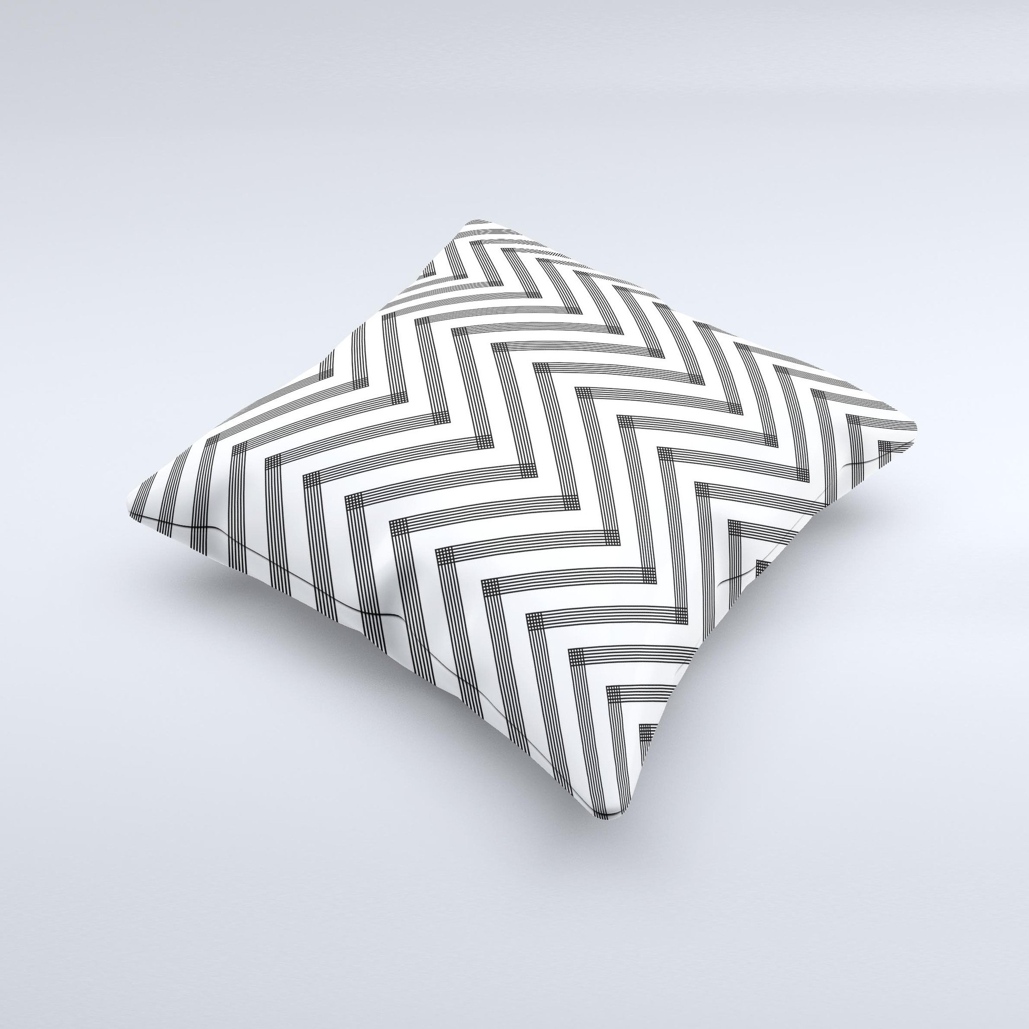 White Black Sketch Chevron Ink-Fuzed Decorative Throw Pillow showcasing a unique chevron pattern, handcrafted with high-quality materials.