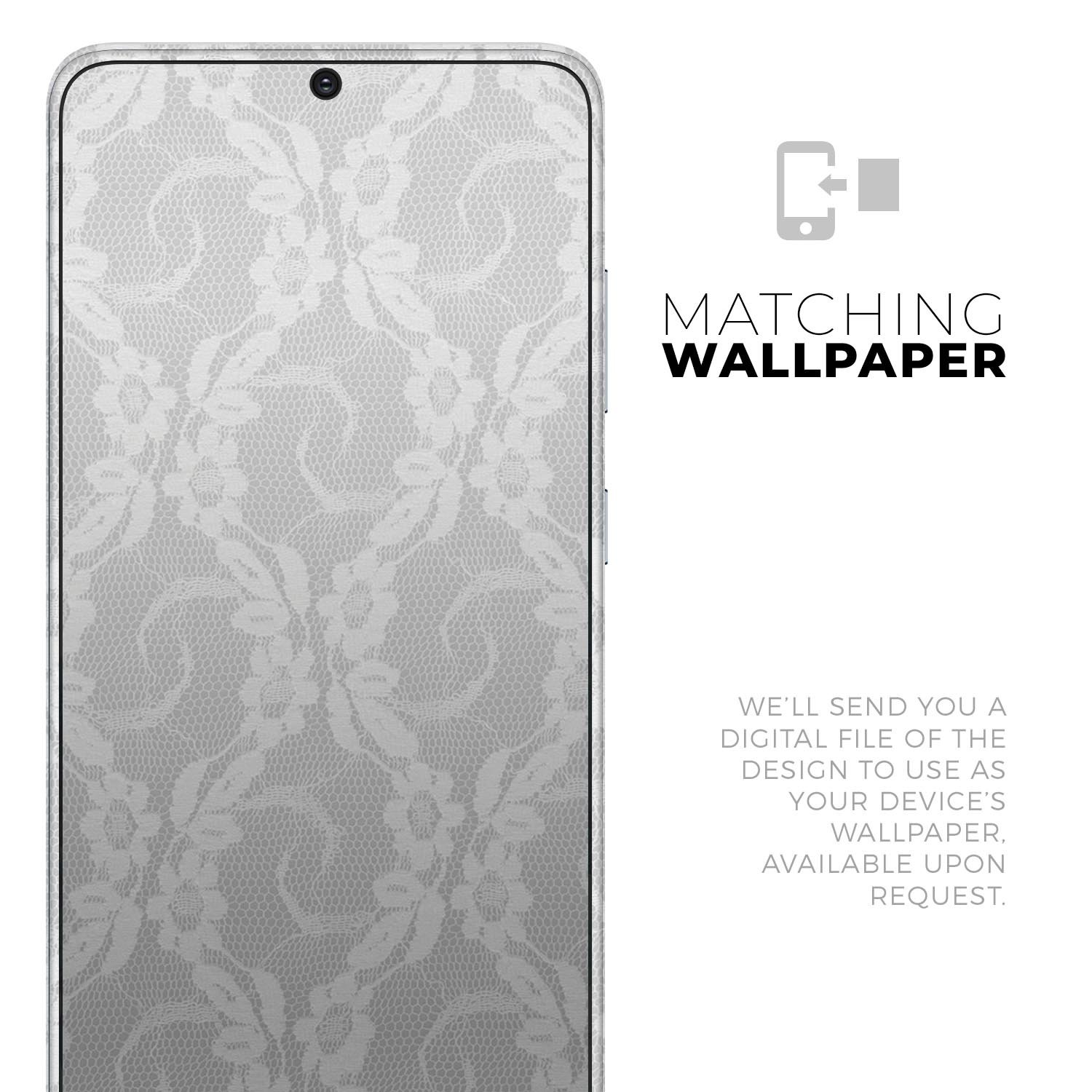 White Floral Lace Skin-Kit for Samsung Galaxy S20, showcasing a stylish floral design on a sleek vinyl surface.