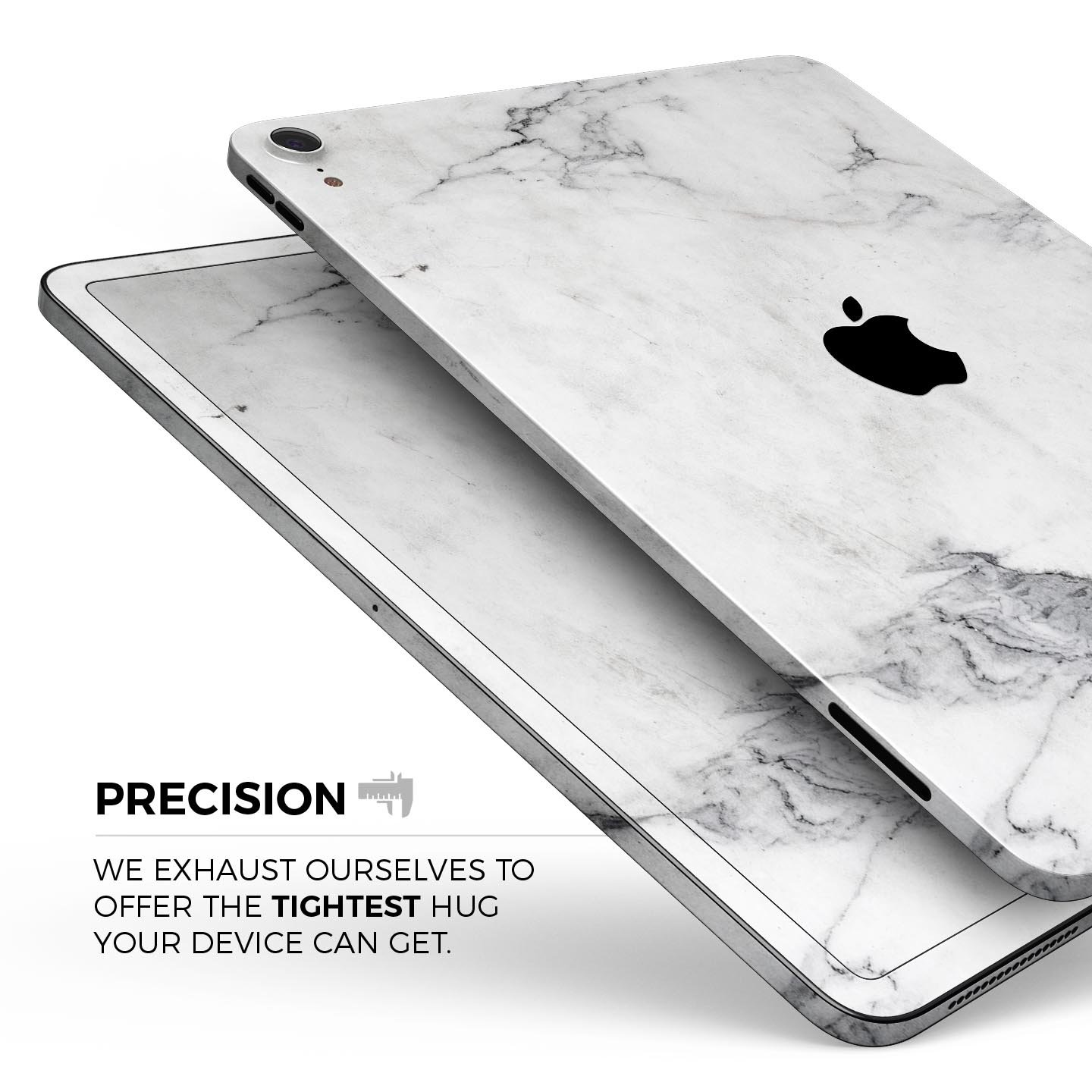 White and grey marble skin decal for Apple devices, showcasing a sleek and stylish design with a premium finish.