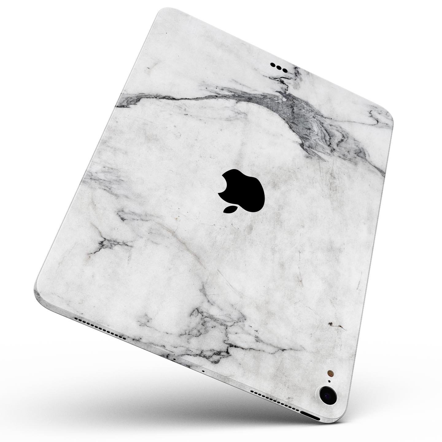 White and grey marble skin decal for Apple devices, showcasing a sleek and stylish design with a premium finish.