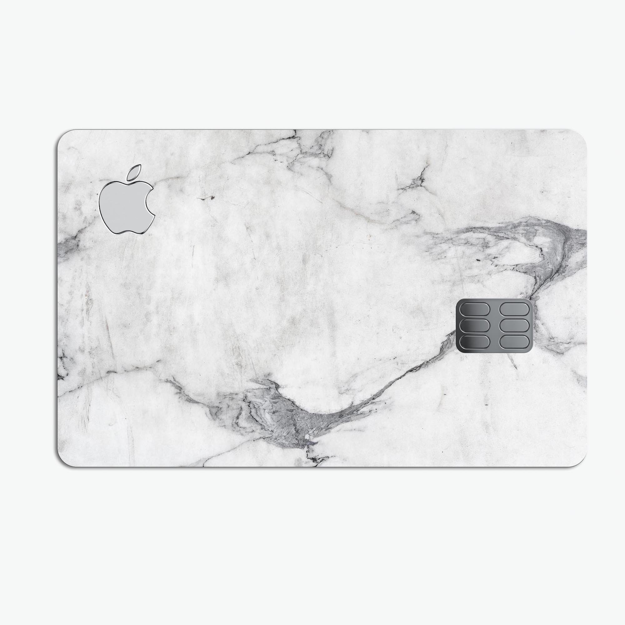 White and grey marble design protective decal skin for Apple Card, showcasing a stylish and durable finish.