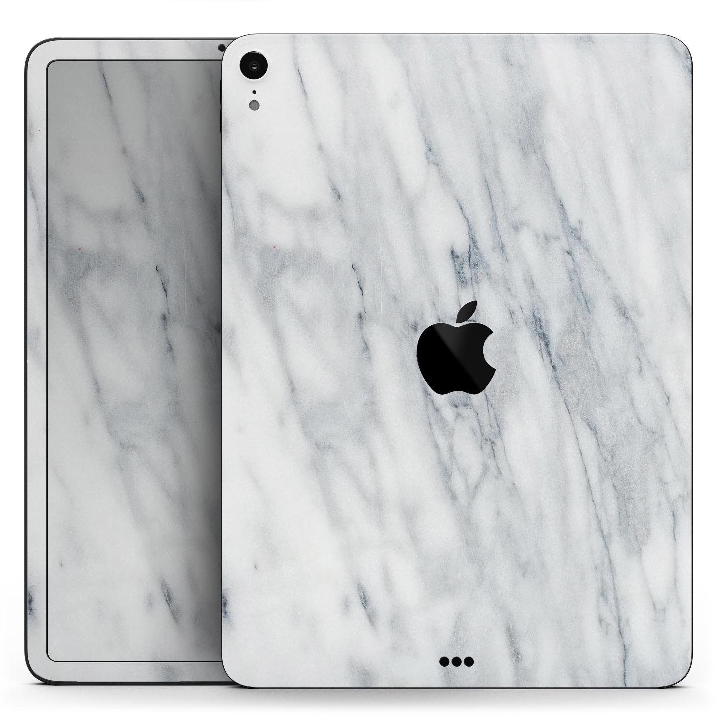 White and grey marble skin decal for Apple devices, showcasing a sleek and stylish design with a premium finish.