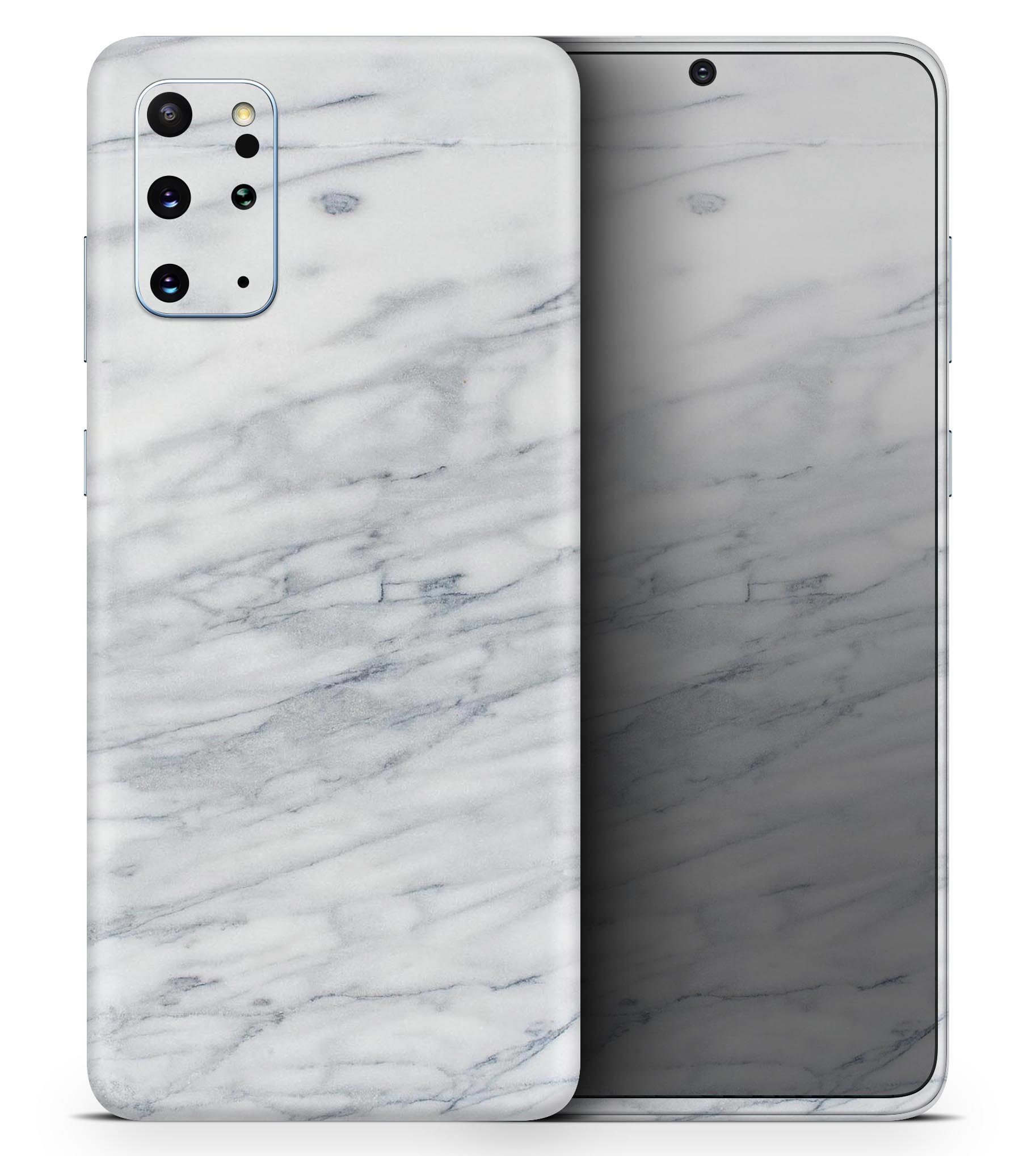 White and grey marble skin for Samsung Galaxy devices, showcasing a stylish design with a smooth finish.