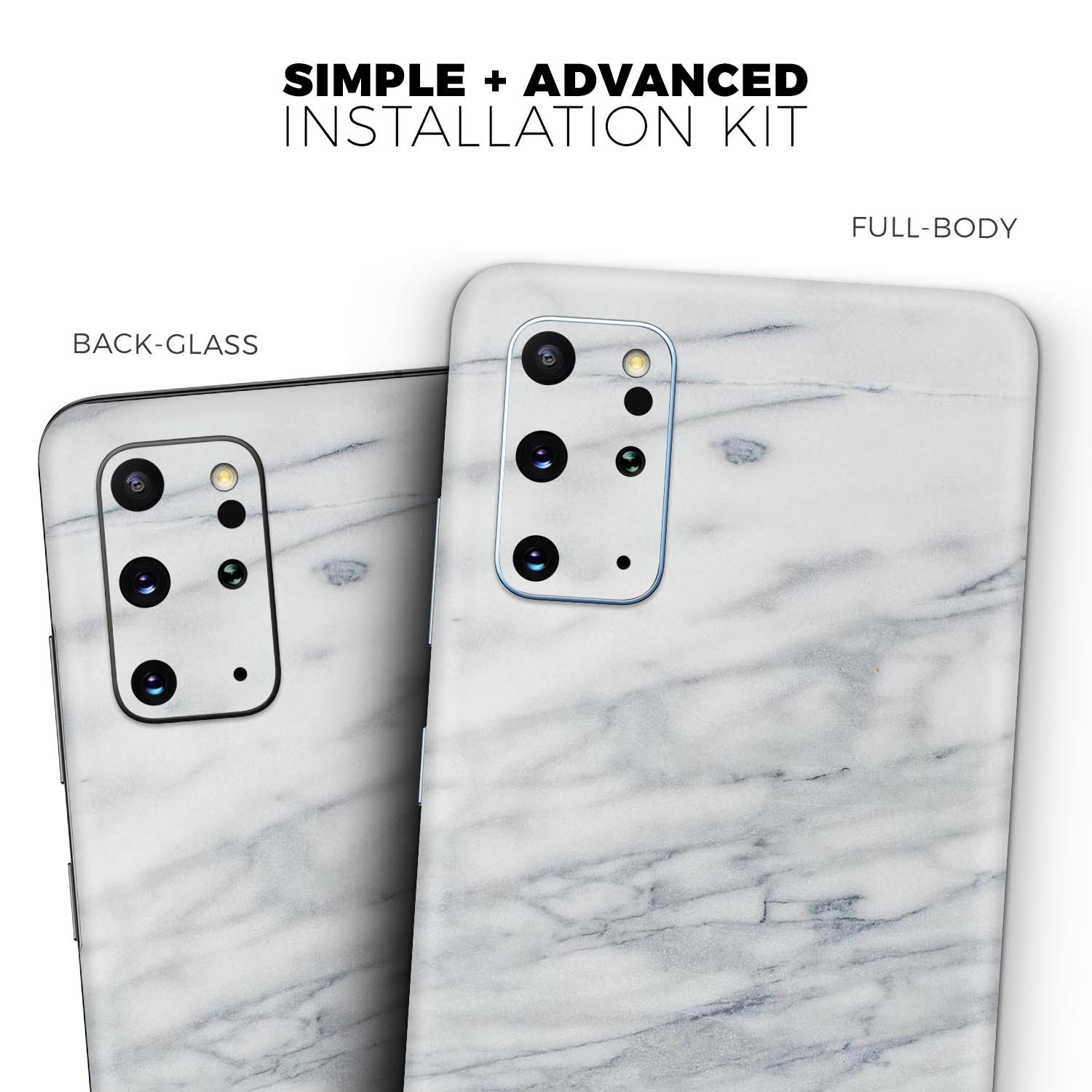 White and grey marble skin for Samsung Galaxy devices, showcasing a stylish design with a smooth finish.