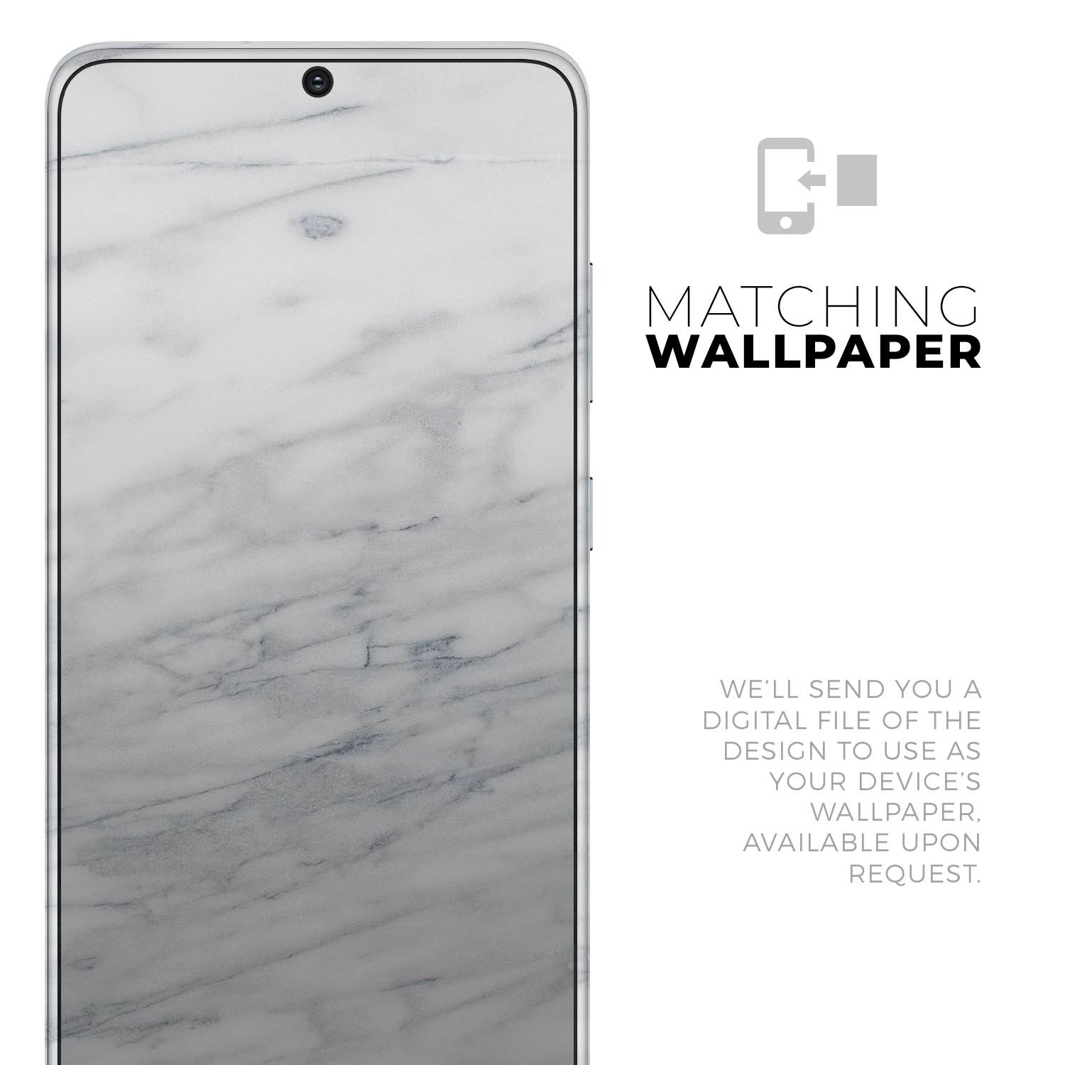 White and grey marble skin for Samsung Galaxy devices, showcasing a stylish design with a smooth finish.