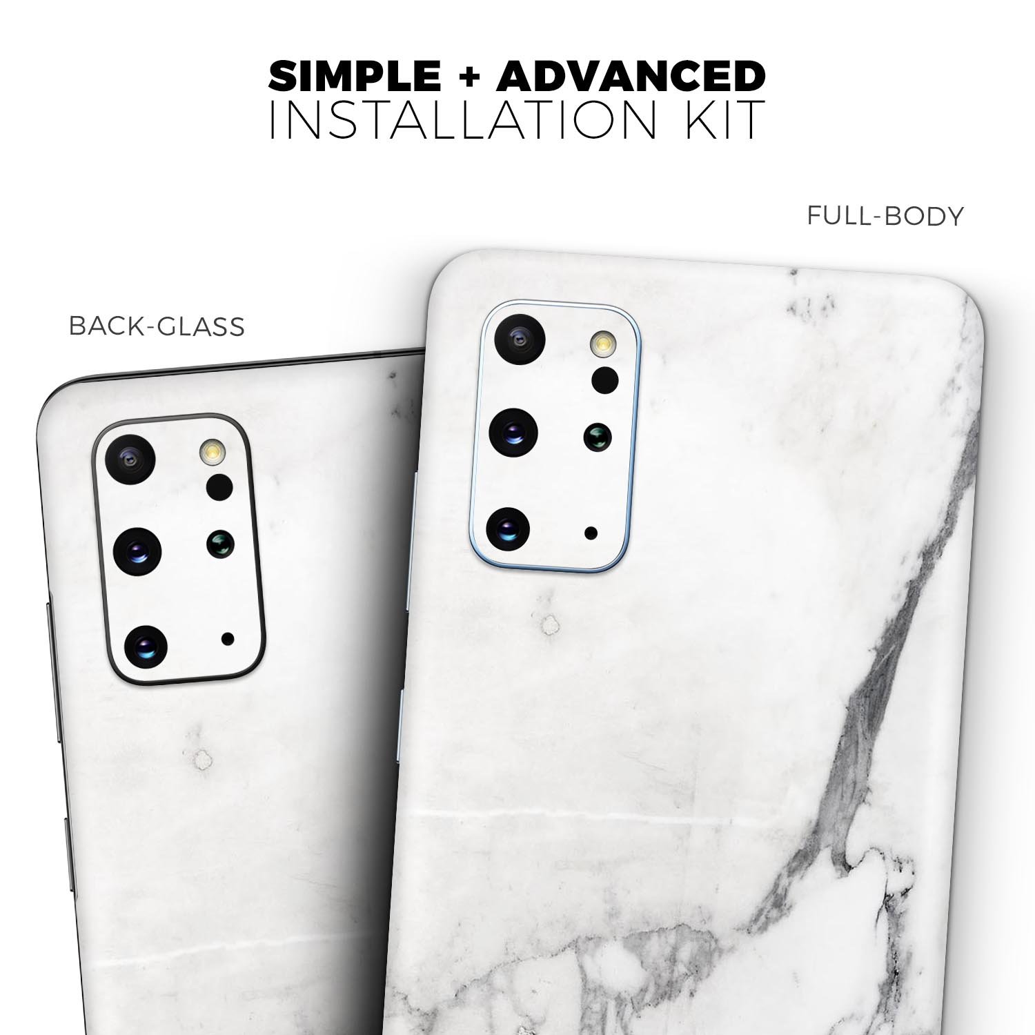 White and grey marble skin for Samsung Galaxy devices, showcasing a stylish design with a premium finish.