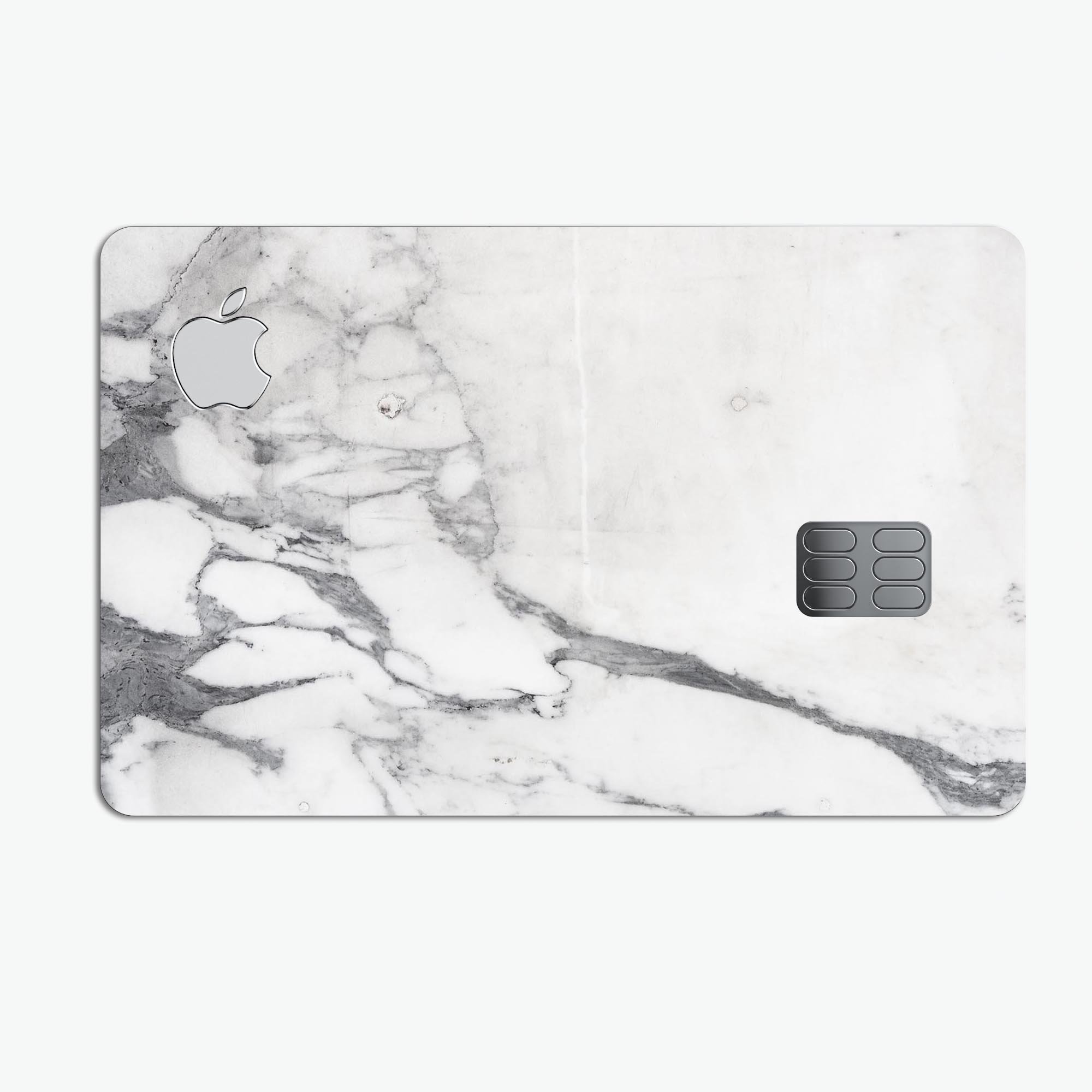 White and grey marble design decal skin for Apple Card, showcasing premium vinyl material and stylish finish.