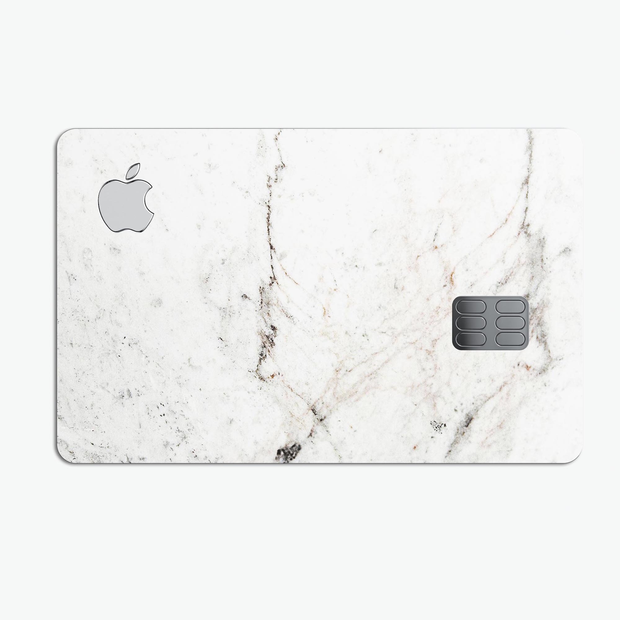 White Grungy Marble Surface decal skin for Apple Card, showcasing a stylish and protective design.