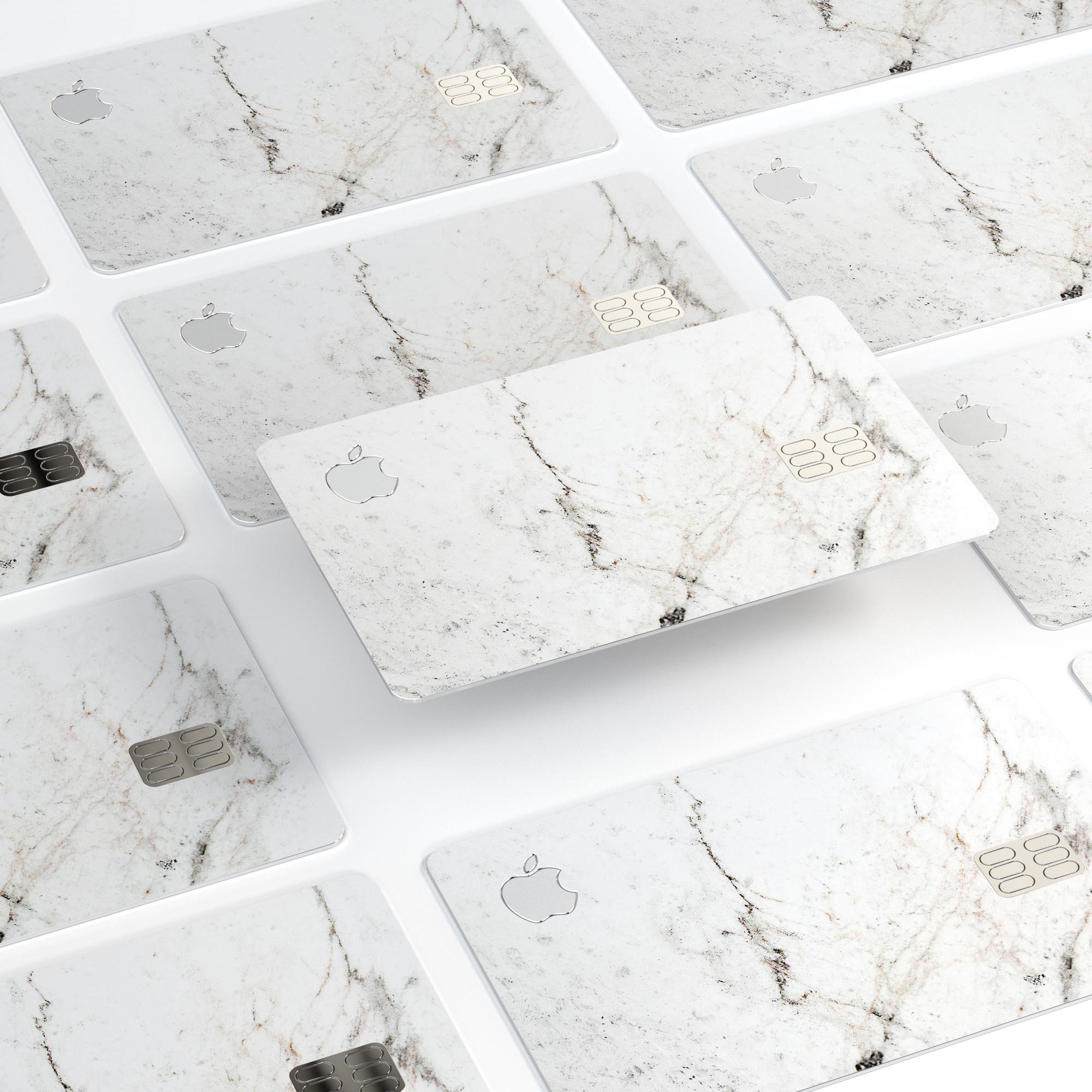 White Grungy Marble Surface decal skin for Apple Card, showcasing a stylish and protective design.