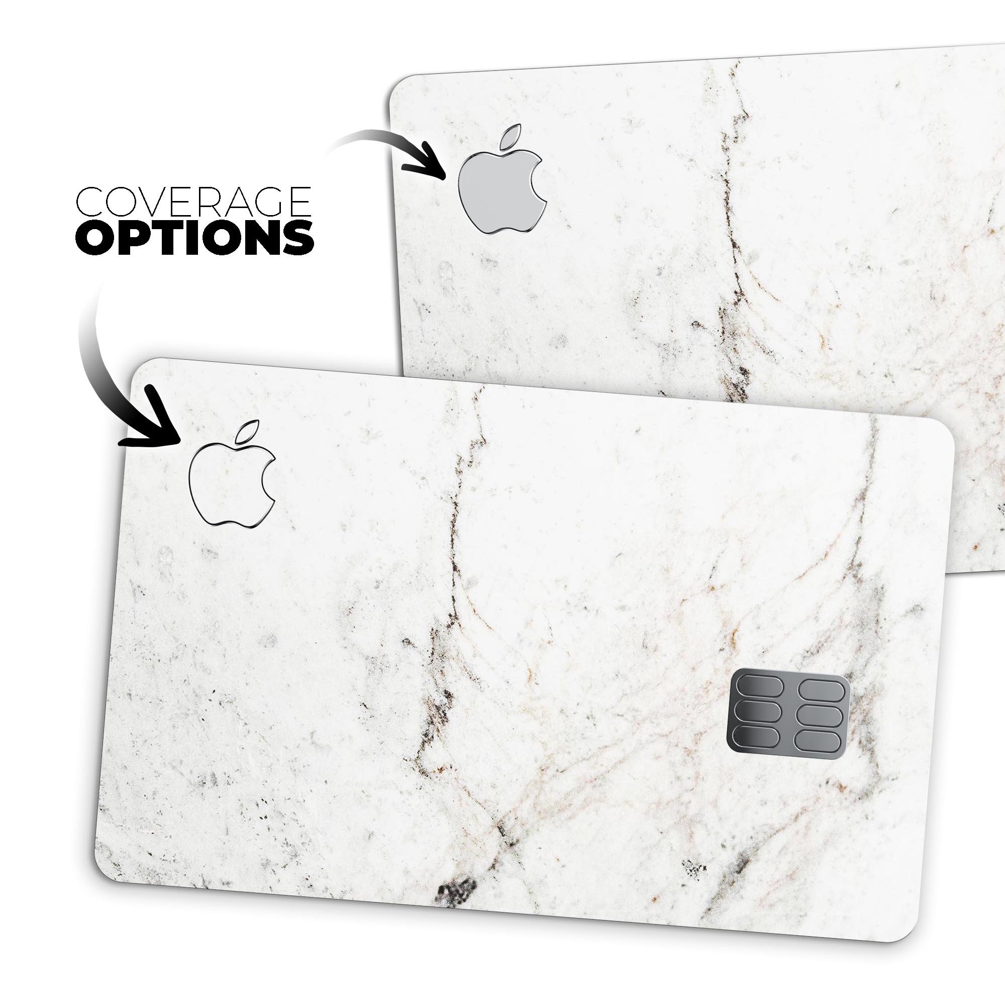 White Grungy Marble Surface decal skin for Apple Card, showcasing a stylish and protective design.