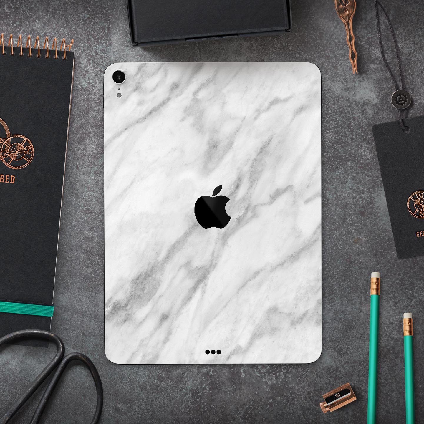 White Marble Surface Full Body Skin Decal for Apple iPad Pro, showcasing elegant marble design and premium finish.
