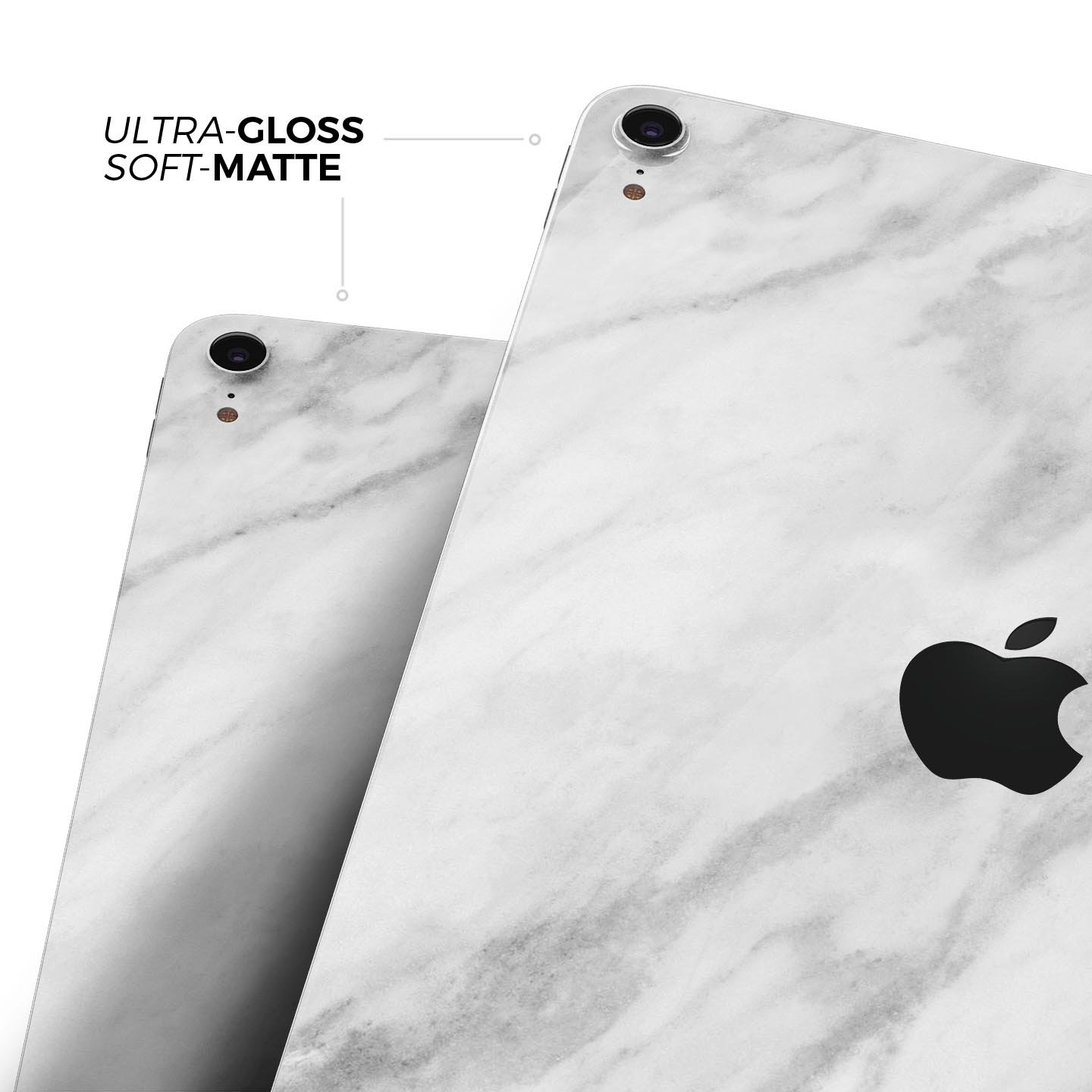 White Marble Surface Full Body Skin Decal for Apple iPad Pro, showcasing elegant marble design and premium finish.