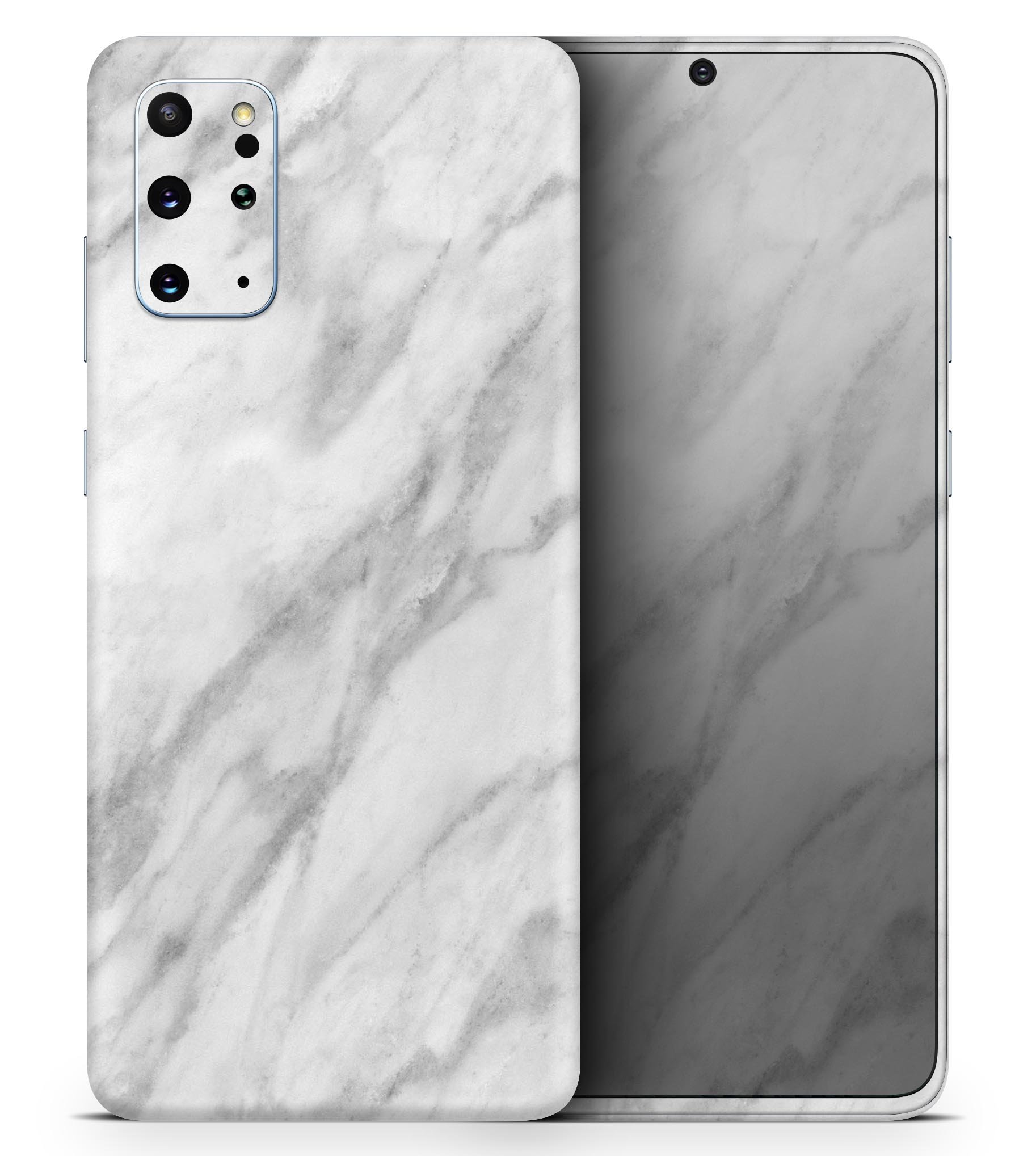 White Marble Surface Skin-Kit for Samsung Galaxy S20, showcasing a stylish marble design on a sleek device.