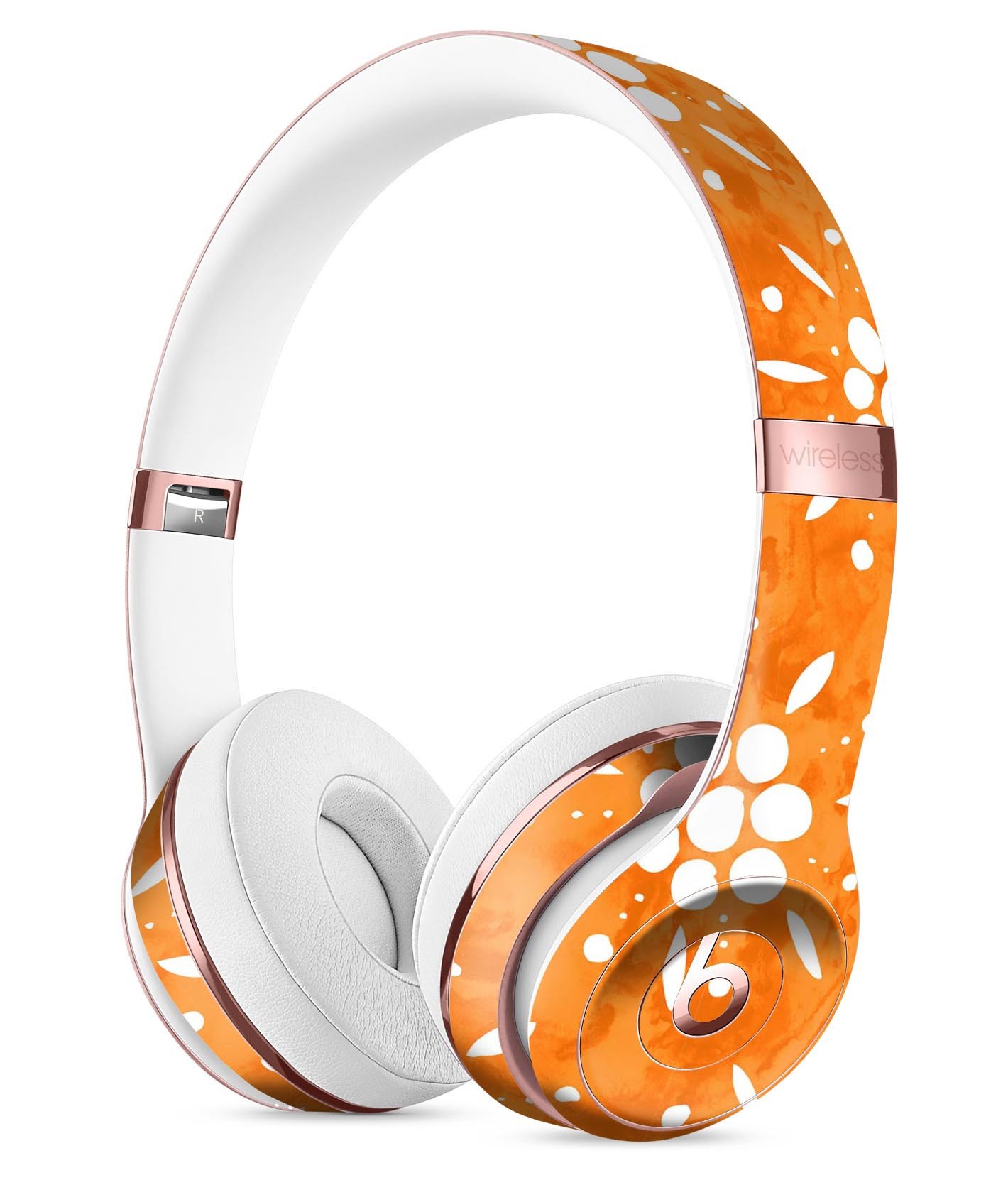 White Pedals Over Watercolored Shades of Orange Full-Body Skin Kit for Beats by Dre Solo 3 Wireless Headphones, showcasing vibrant colors and design.