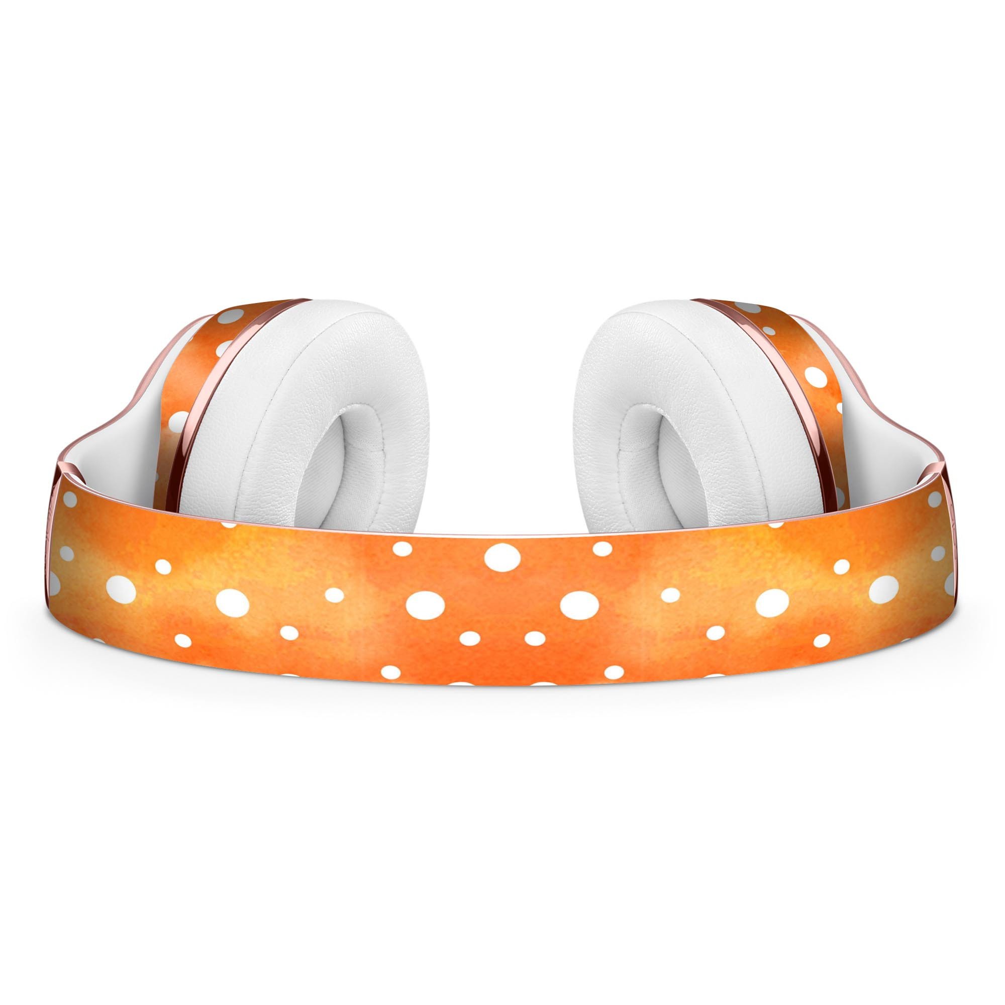 White polka dots over orange watercolor grunge skin kit for Beats by Dre Solo 3 Wireless Headphones, showcasing vibrant colors and stylish design.