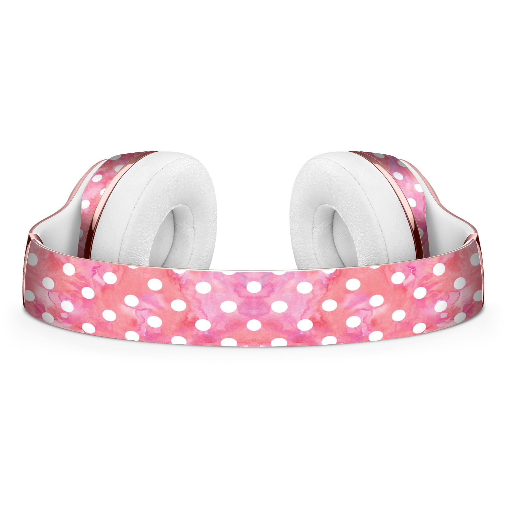 White Polka Dots over Pink Watercolor Skin Kit for Beats by Dre Solo 3 Wireless Headphones, showcasing vibrant colors and stylish design.