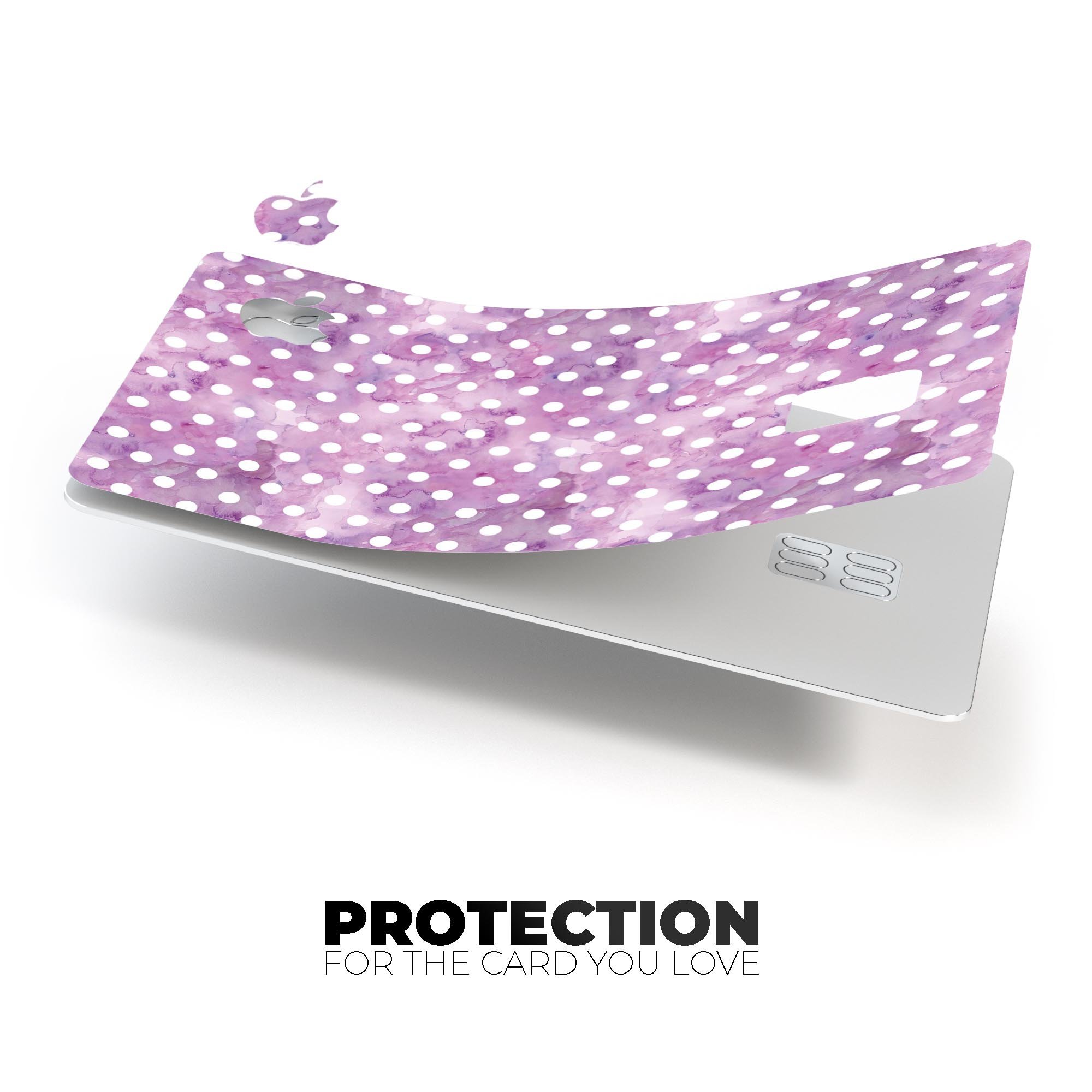 White Polka Dots over Purple Watercolor Premium Protective Decal for Apple Card, showcasing a vibrant design and high-quality finish.