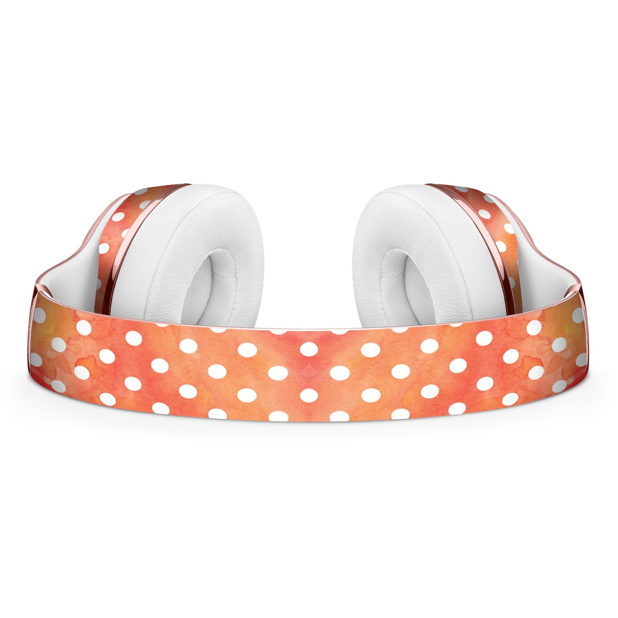 White Polka Dots over Red-Orange Watercolor Skin Kit for Beats by Dre Solo 3 Wireless Headphones, showcasing vibrant colors and stylish design.