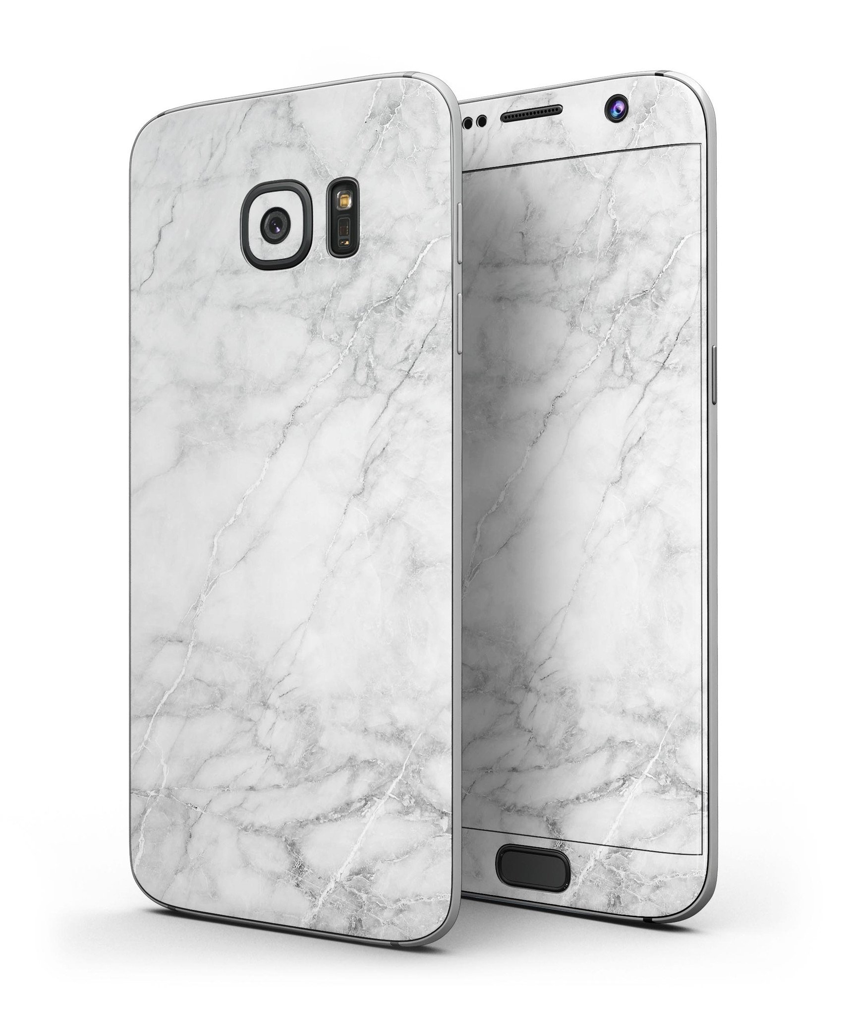 White Scratched Marble Skin-Kit for Samsung Galaxy S7, showcasing a stylish design with full-body coverage.