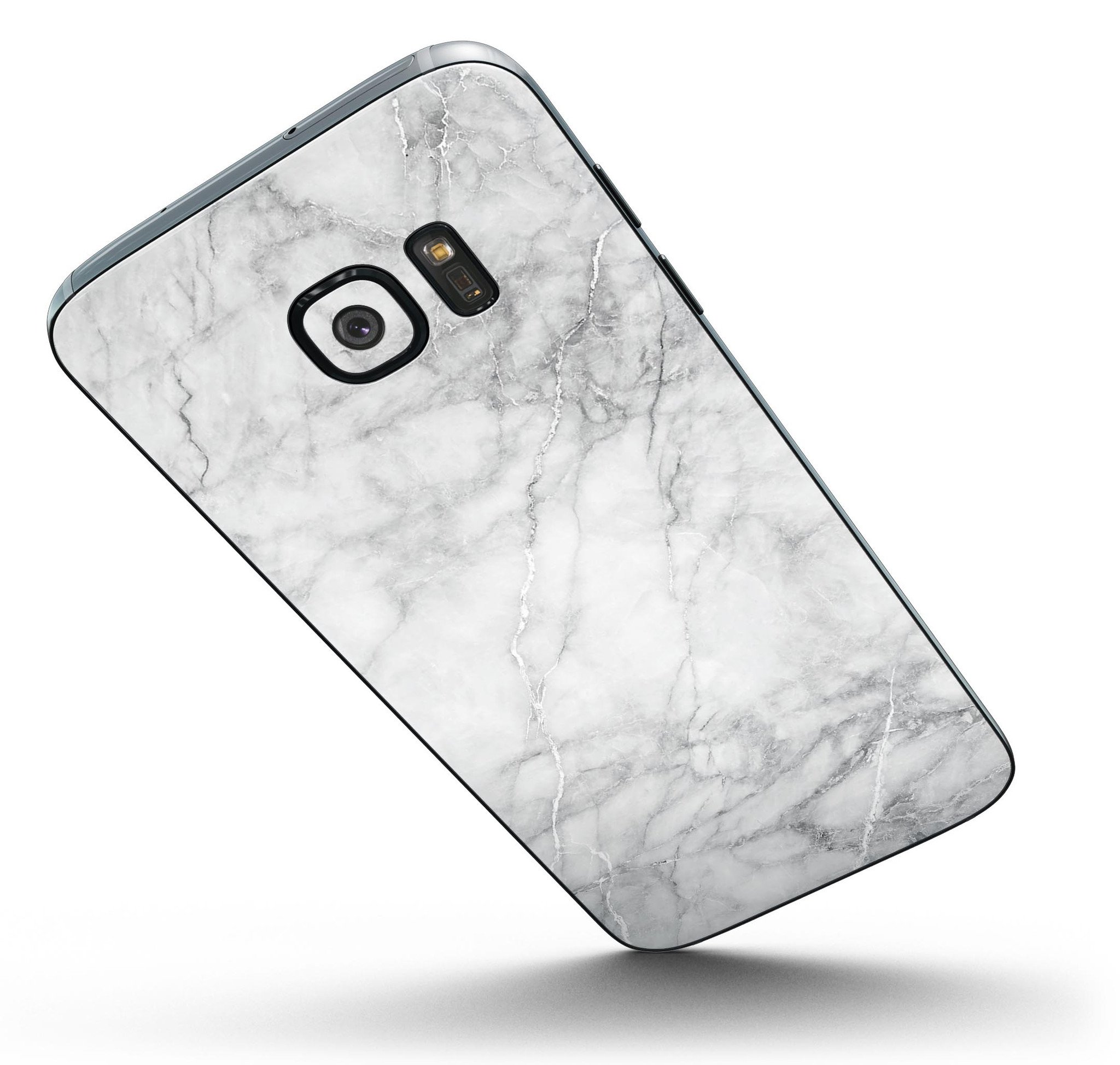 White Scratched Marble Skin-Kit for Samsung Galaxy S7, showcasing a stylish design with full-body coverage.