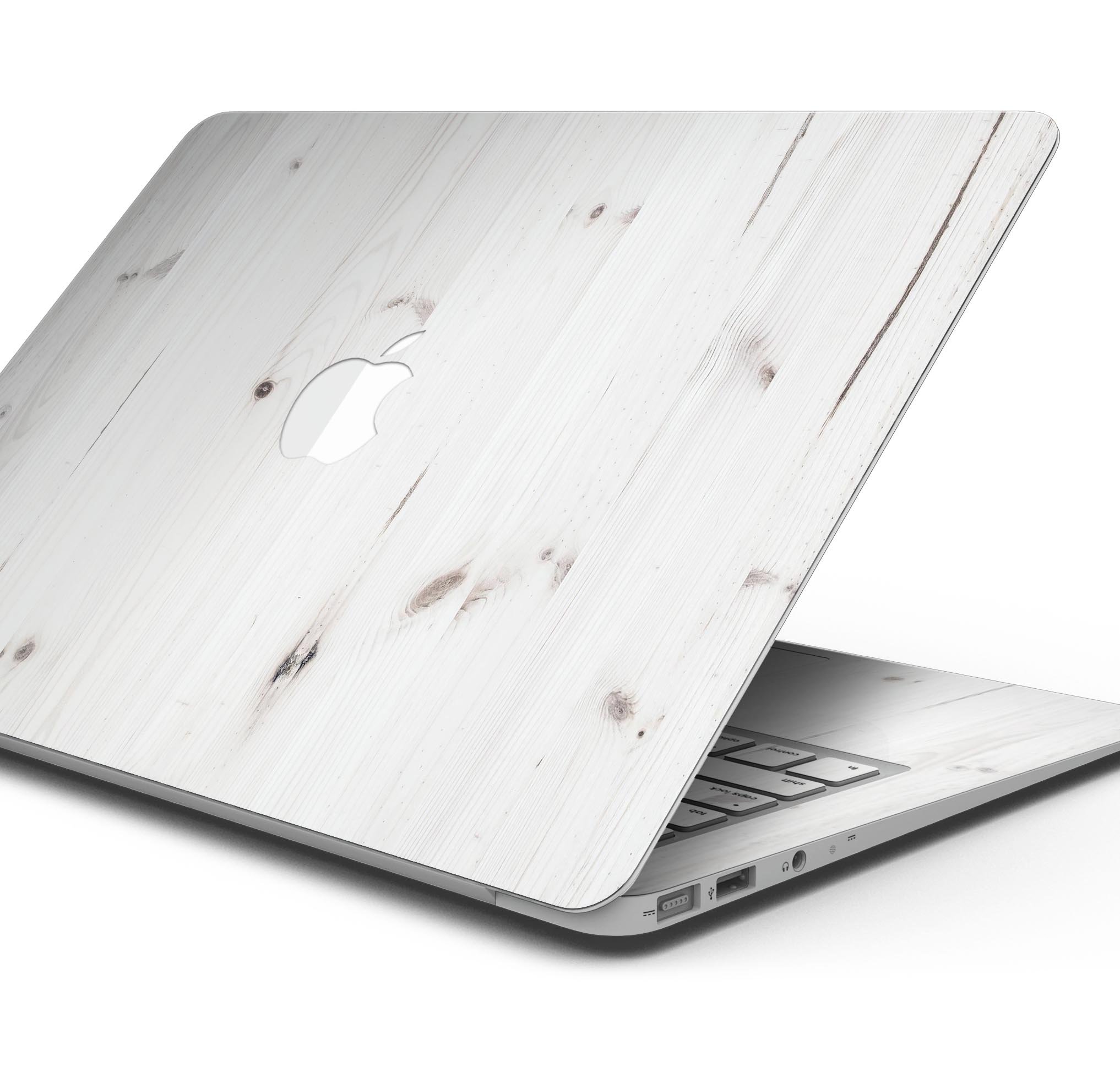 White Vertical Wood Planks skin decal wrap kit for Apple MacBook, showcasing a stylish wood texture design.