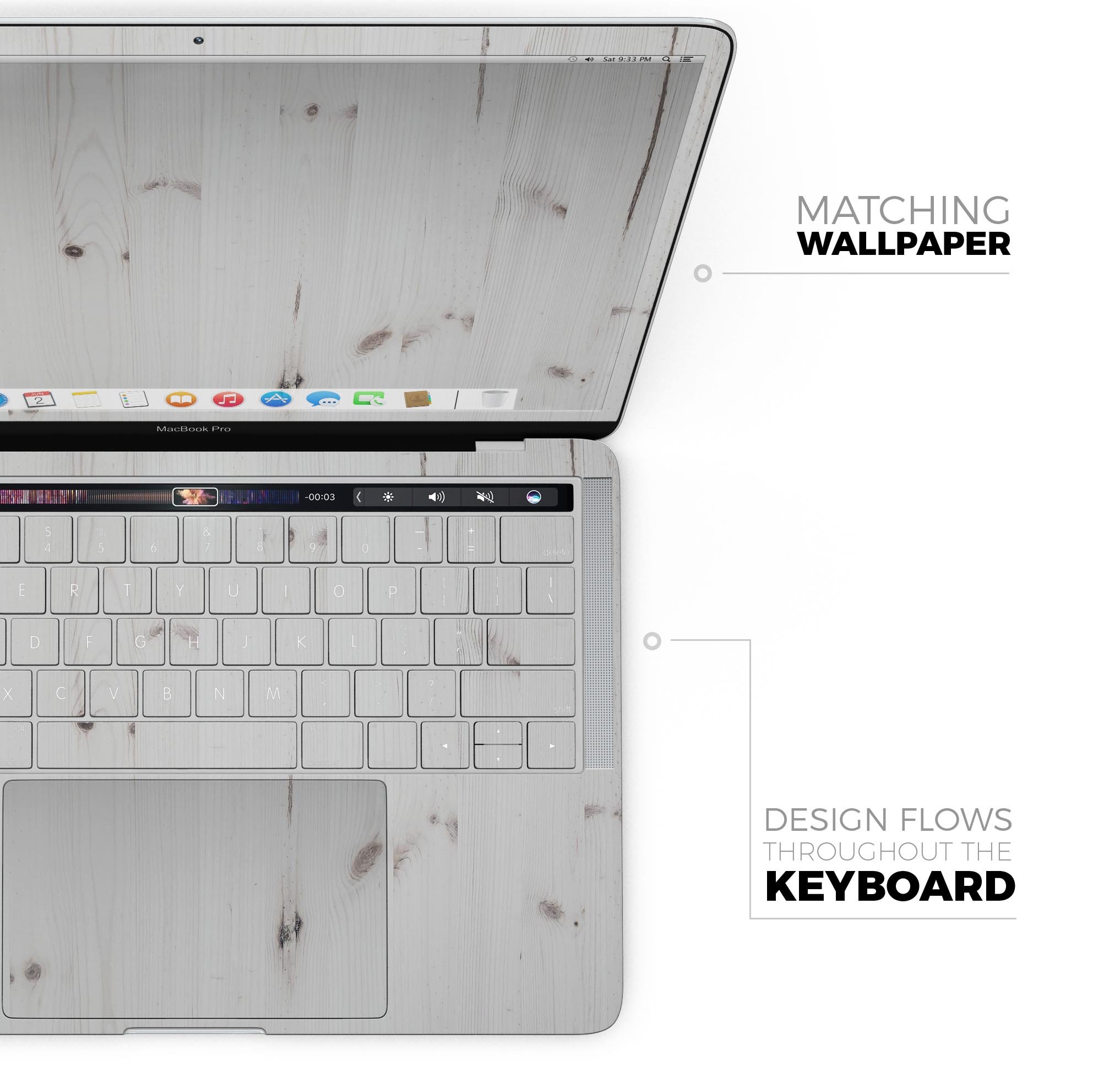 White Vertical Wood Planks skin decal wrap kit for Apple MacBook, showcasing a stylish wood texture design.