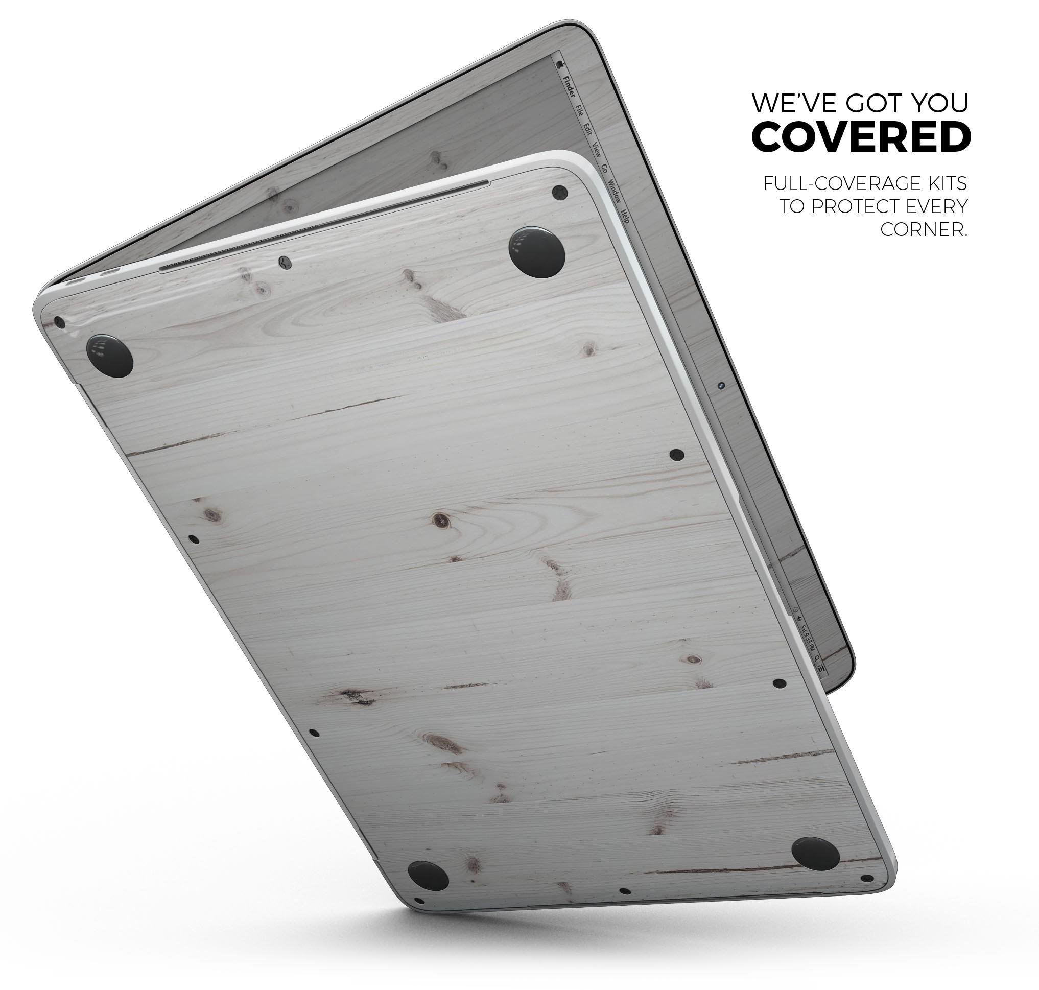 White Vertical Wood Planks skin decal wrap kit for Apple MacBook, showcasing a stylish wood texture design.