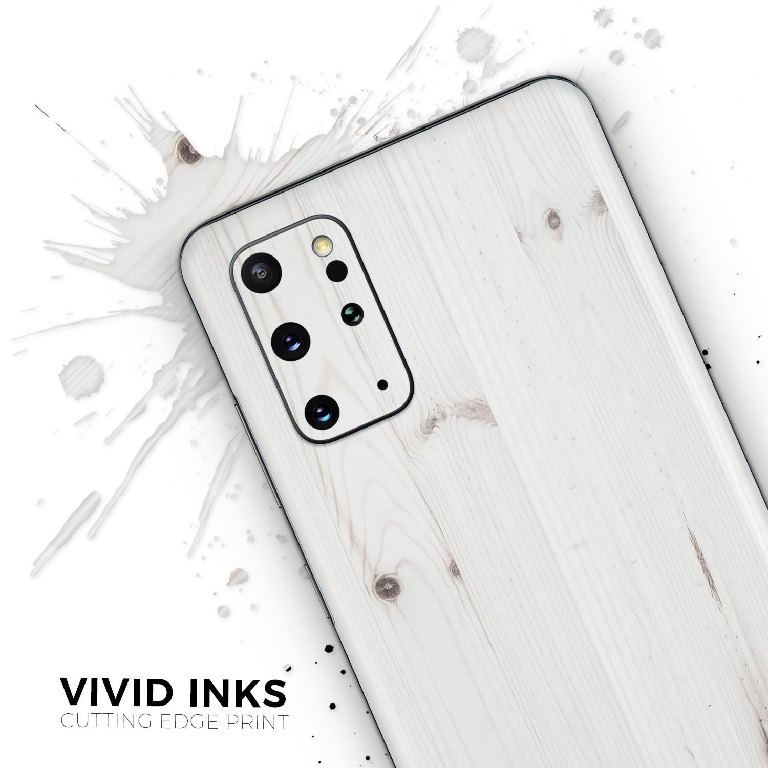 White Vertical Wood Planks Skin-Kit for Samsung Galaxy S-Series, showcasing a stylish wood design on a smartphone.