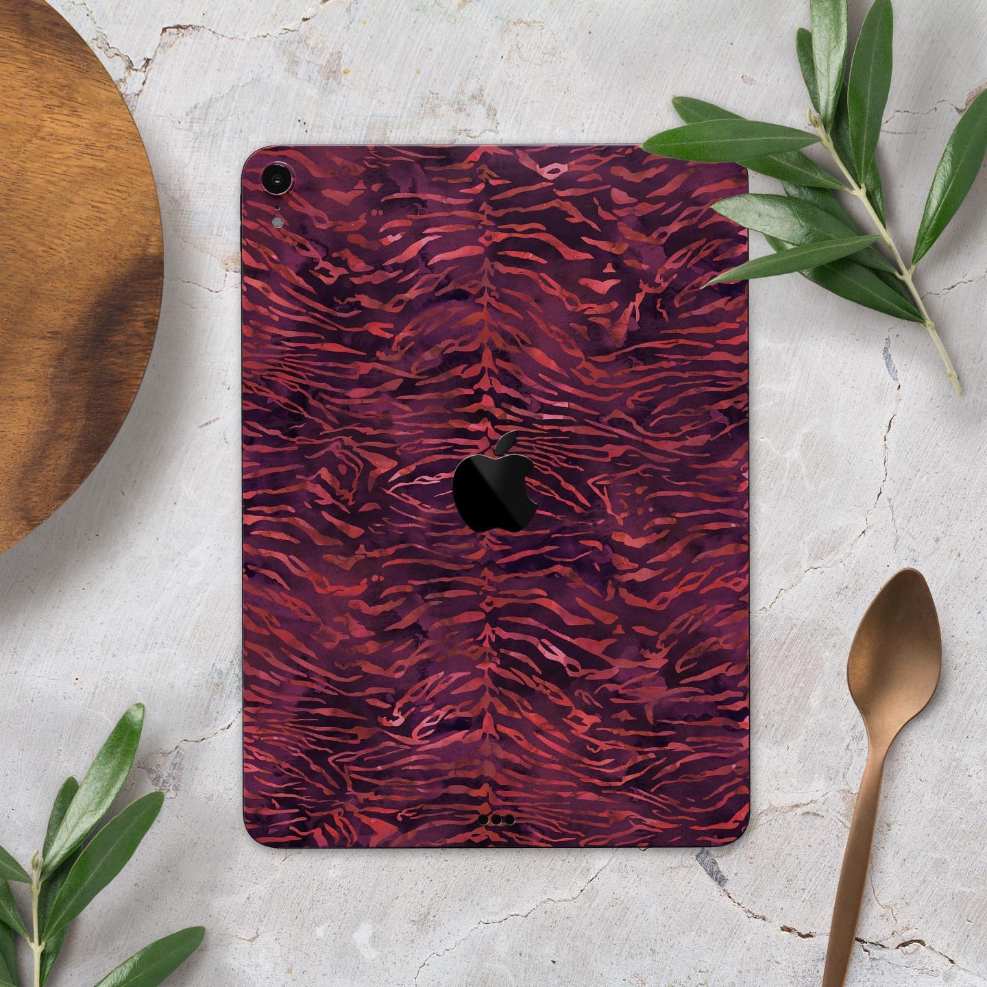 Wine Watercolor Tiger Pattern skin decal for Apple devices, showcasing vibrant colors and intricate design.
