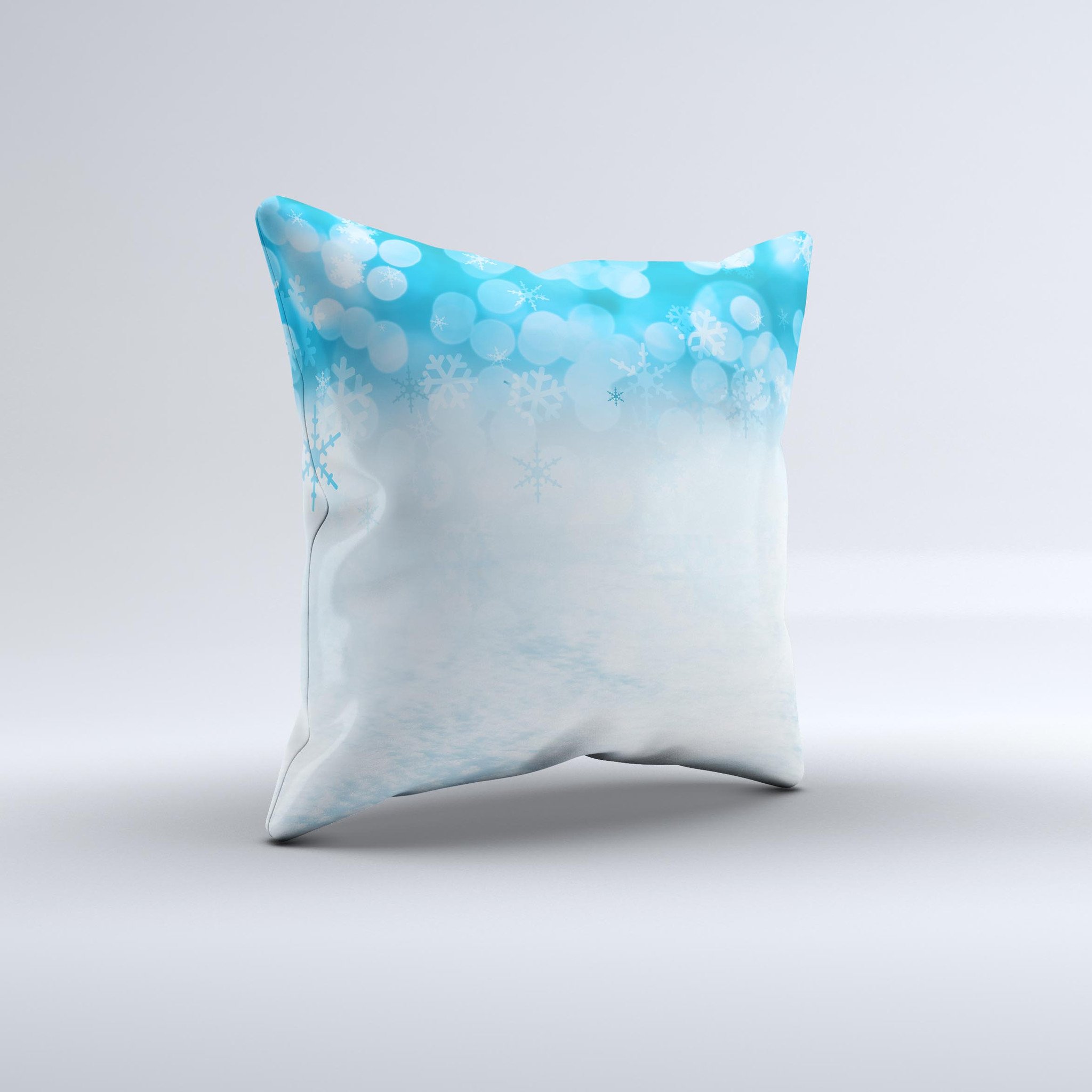 Winter Blue Abstract Decorative Throw Pillow with unique ink-fuzed design, handcrafted in Virginia, showcasing high-quality fabric and filling.