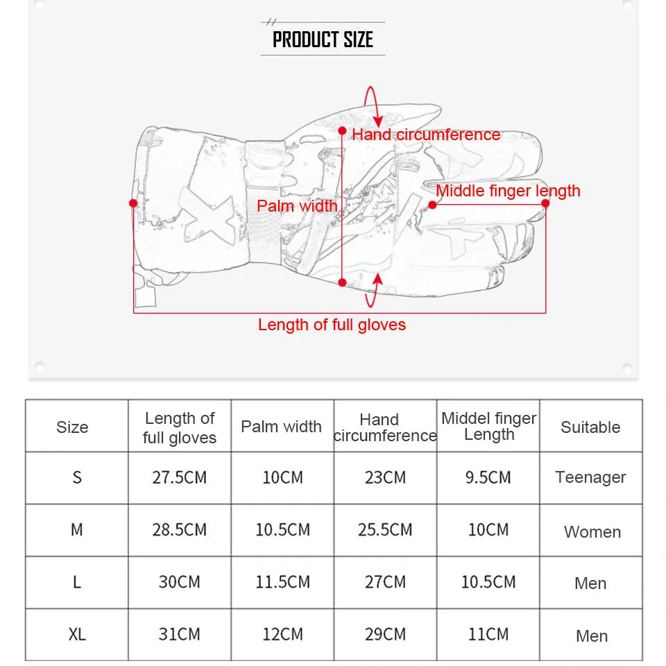A pair of stylish Winter Snowboard Ski Gloves made from PU leather, featuring a non-slip grip and touchscreen compatibility, displayed on a snowy background.