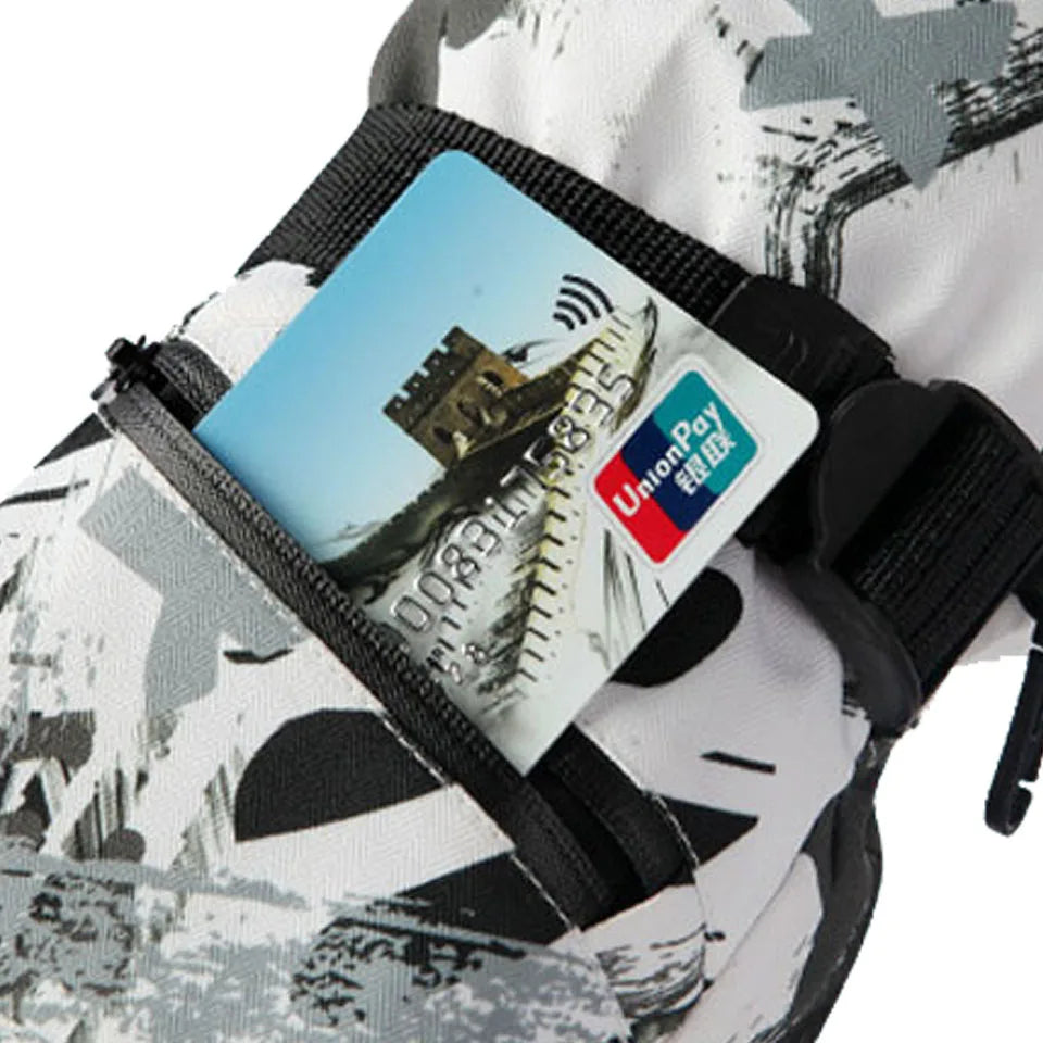 A pair of stylish Winter Snowboard Ski Gloves made from PU leather, featuring a non-slip grip and touchscreen compatibility, displayed on a snowy background.