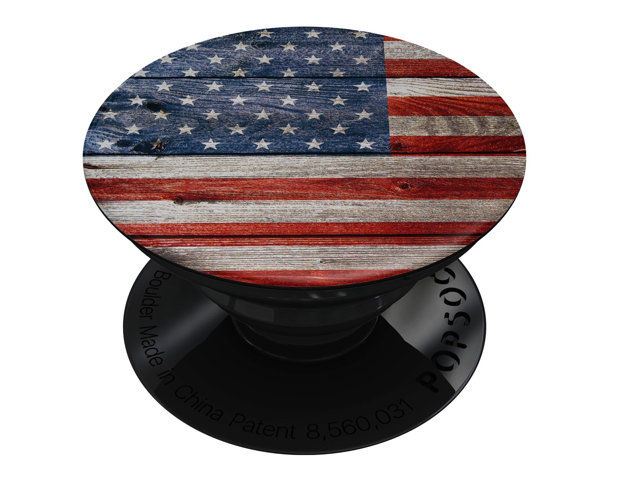Wooden Grungy American Flag Skin Kit for PopSockets, featuring a rustic design on premium vinyl.