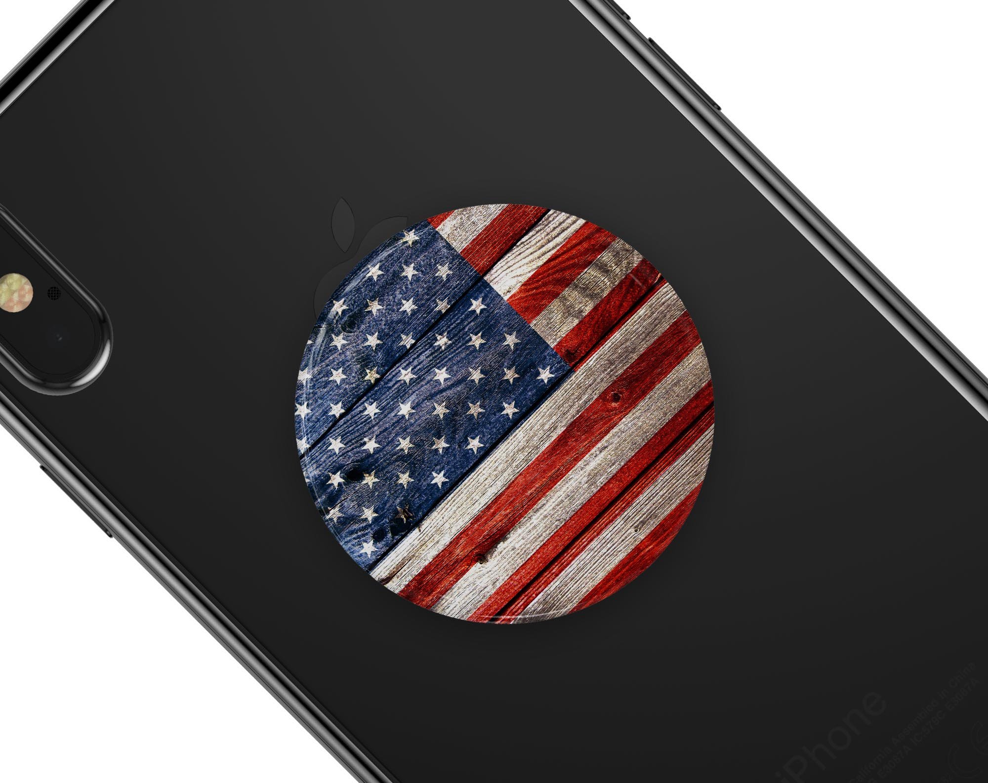 Wooden Grungy American Flag Skin Kit for PopSockets, featuring a rustic design on premium vinyl.