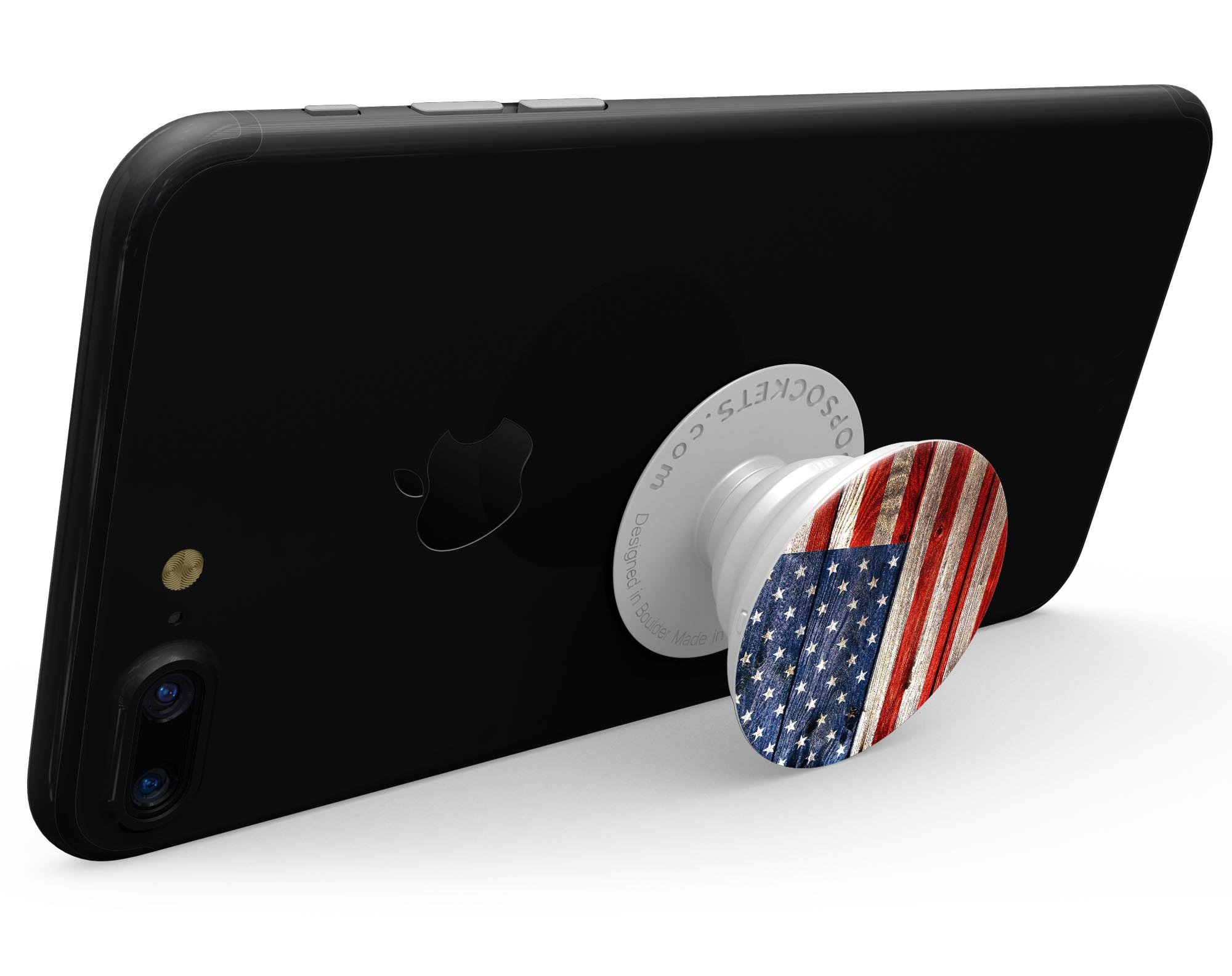 Wooden Grungy American Flag Skin Kit for PopSockets, featuring a rustic design on premium vinyl.