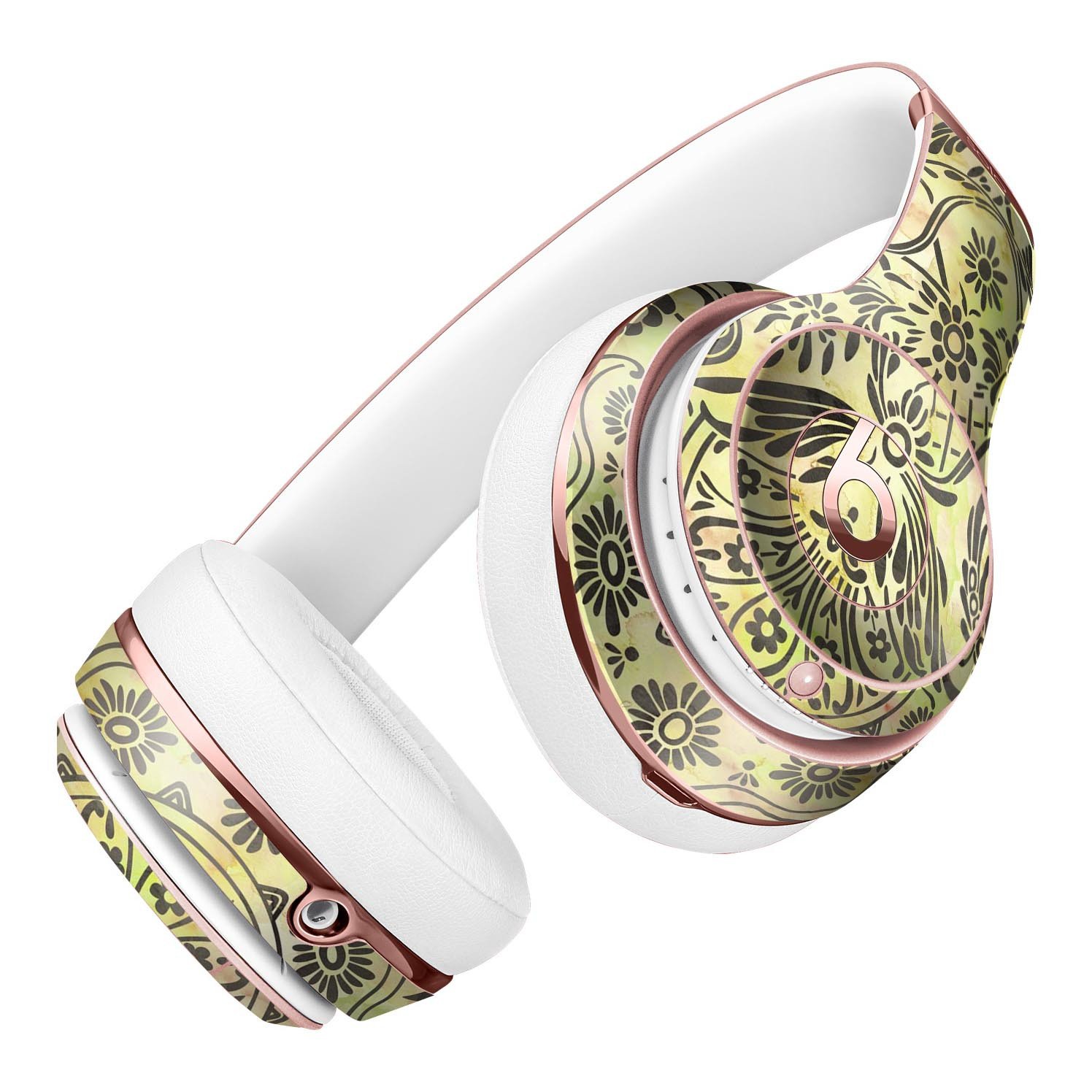 Woodland Green Damask Watercolor Pattern Skin Kit for Beats by Dre Solo 3 Wireless Headphones, showcasing vibrant colors and intricate design.