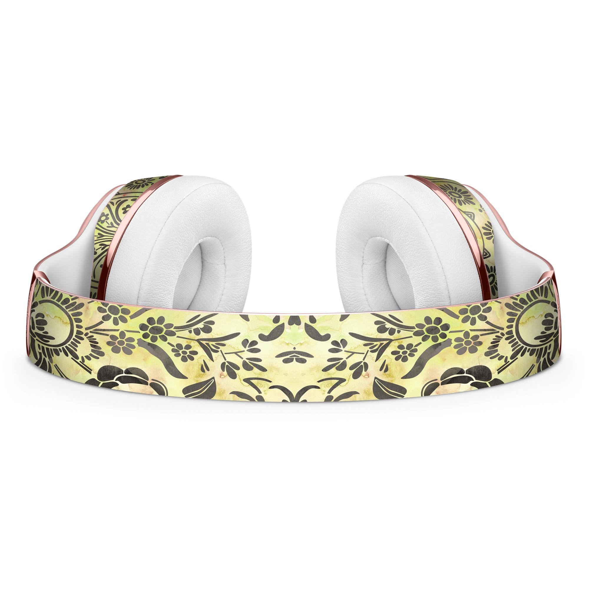 Woodland Green Damask Watercolor Pattern Skin Kit for Beats by Dre Solo 3 Wireless Headphones, showcasing vibrant colors and intricate design.
