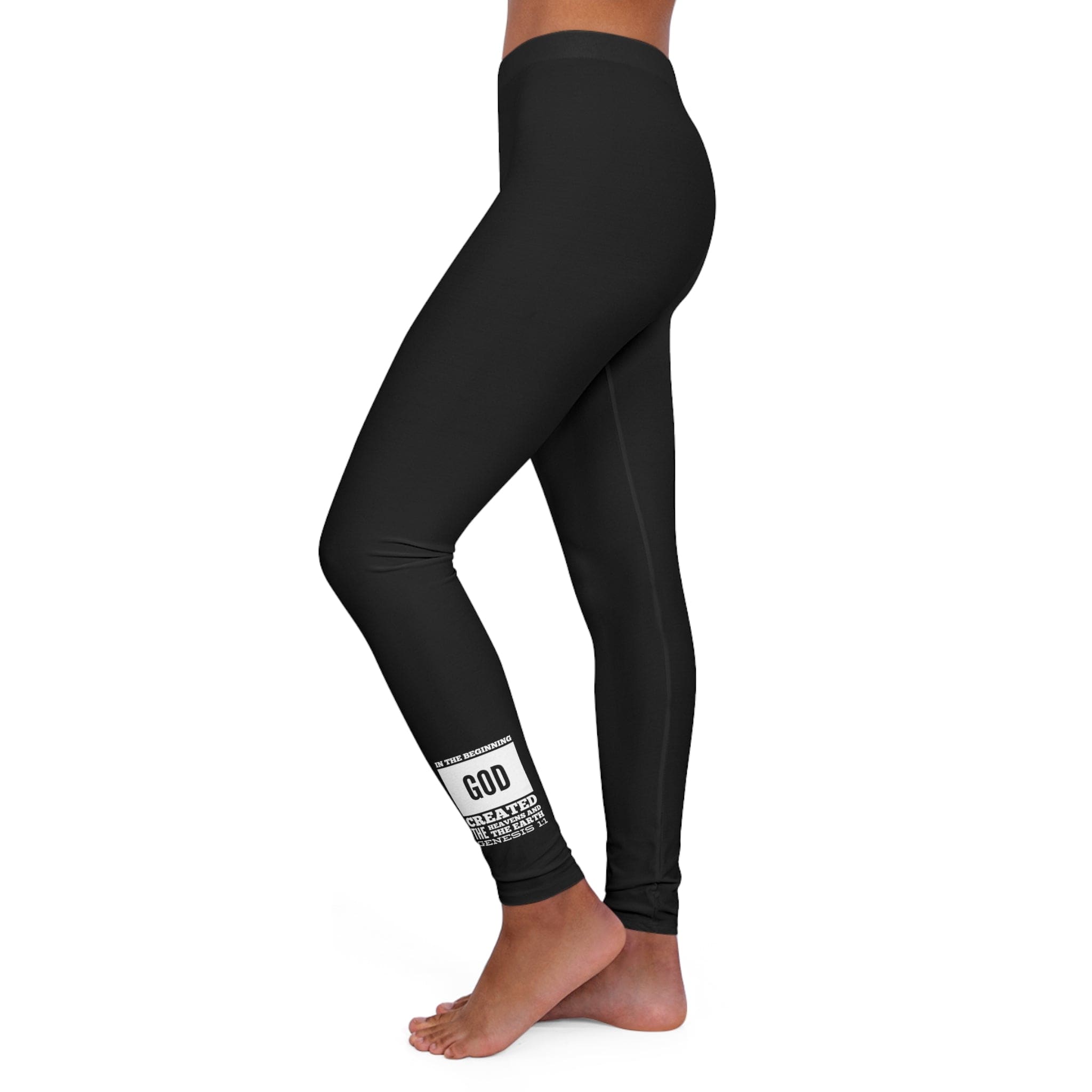 Womens black fitness leggings featuring a high-waist design and inspirational illustration, perfect for workouts and casual outings.