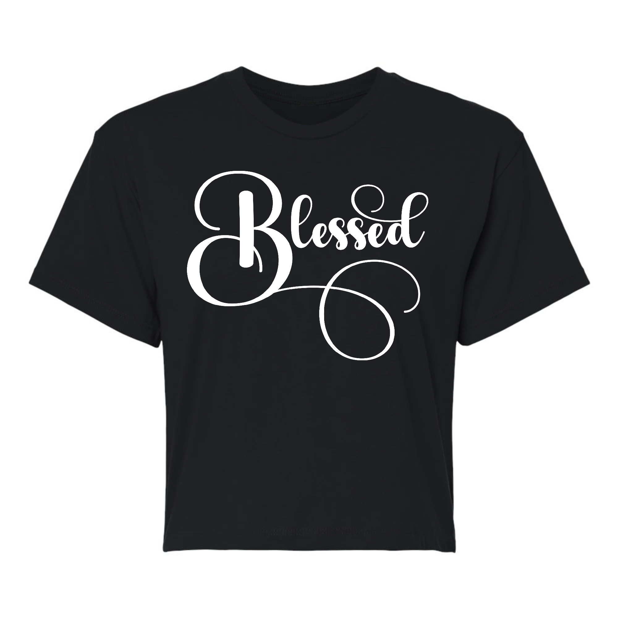 Womens Cropped Graphic T-shirt featuring a Blessed Graphic Illustration, made from soft preshrunk cotton with a classic fit.