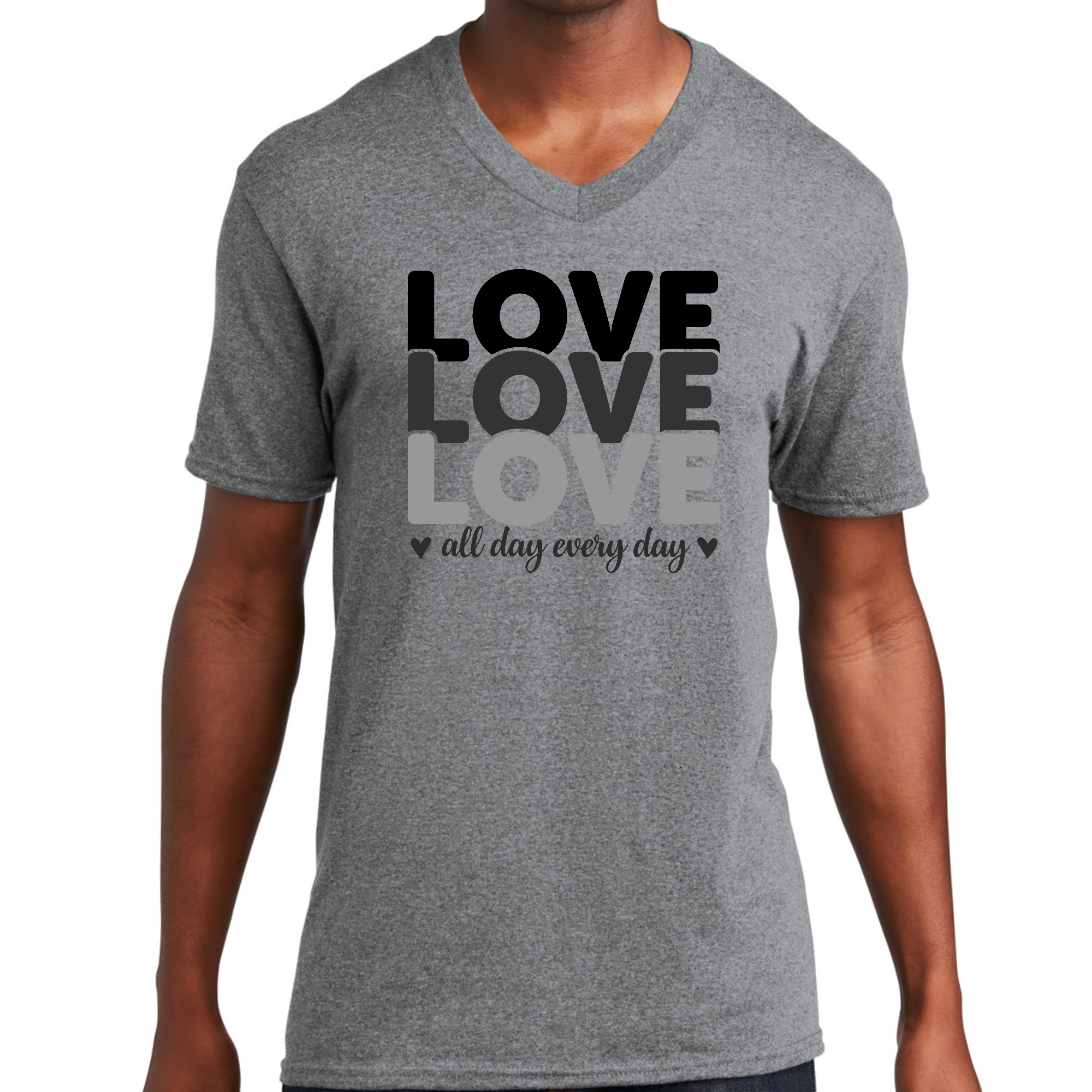 Womens Cropped Graphic T-shirt with 'Love All Day Every Day' black print, showcasing a stylish and modern design.