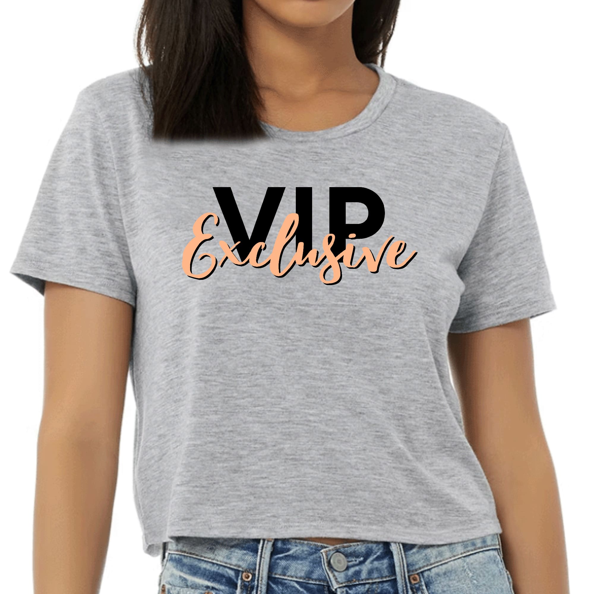 Womens Cropped Graphic T-shirt in black and beige with stylish affirmation print, showcasing soft cotton fabric and classic crewneck design.