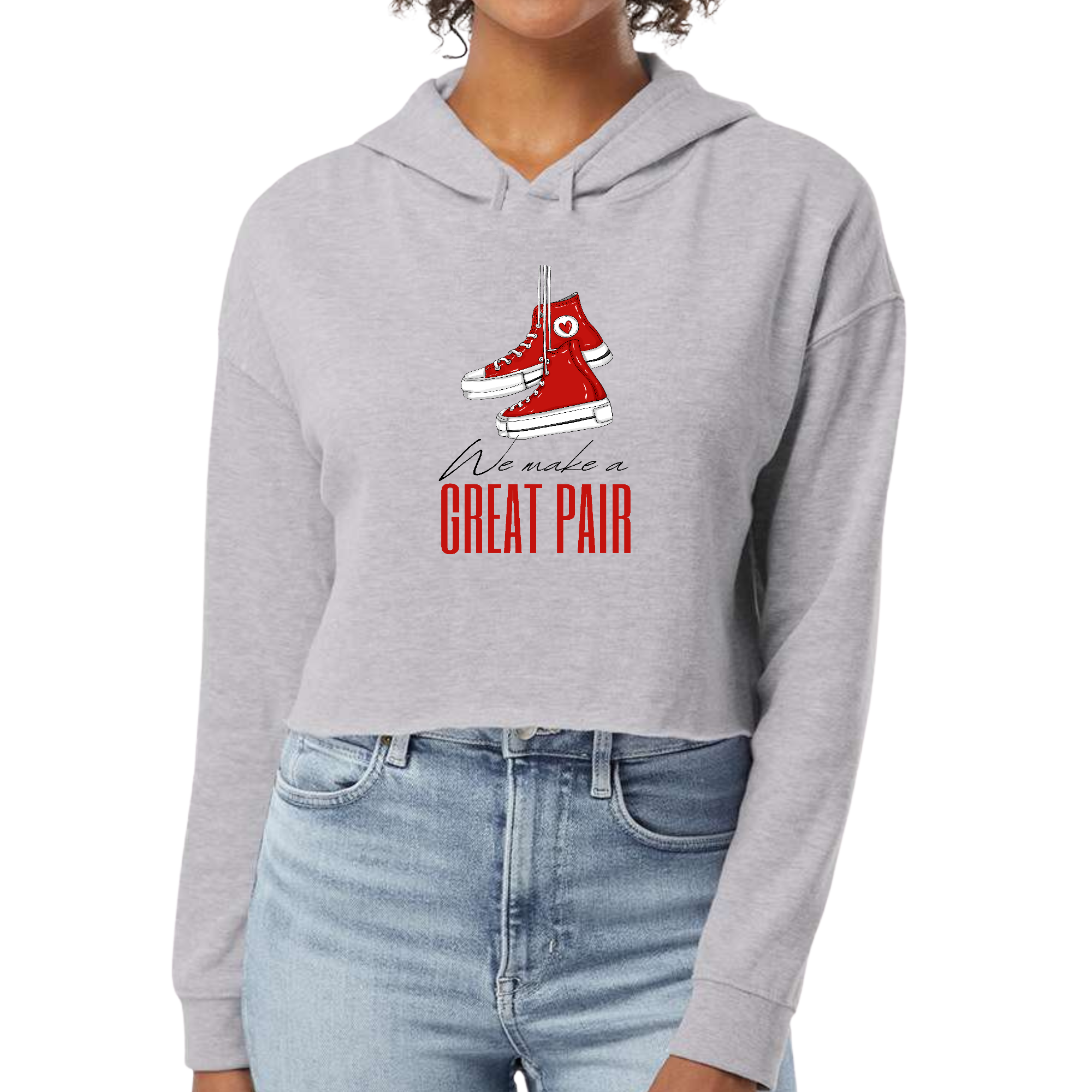 Women's cropped hoodie in various colors with a stylish design and comfortable fit, featuring a double fabric hood and raw edge hem.