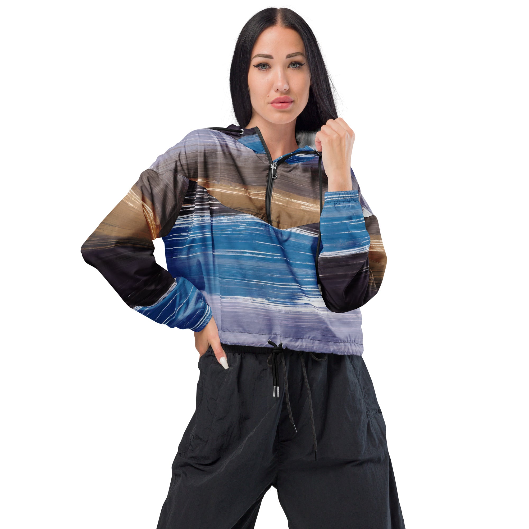 Women's Cropped Windbreaker Jacket in Rustic Purple Brown, featuring a stylish cropped design, adjustable drawstrings, and side-slit pockets.